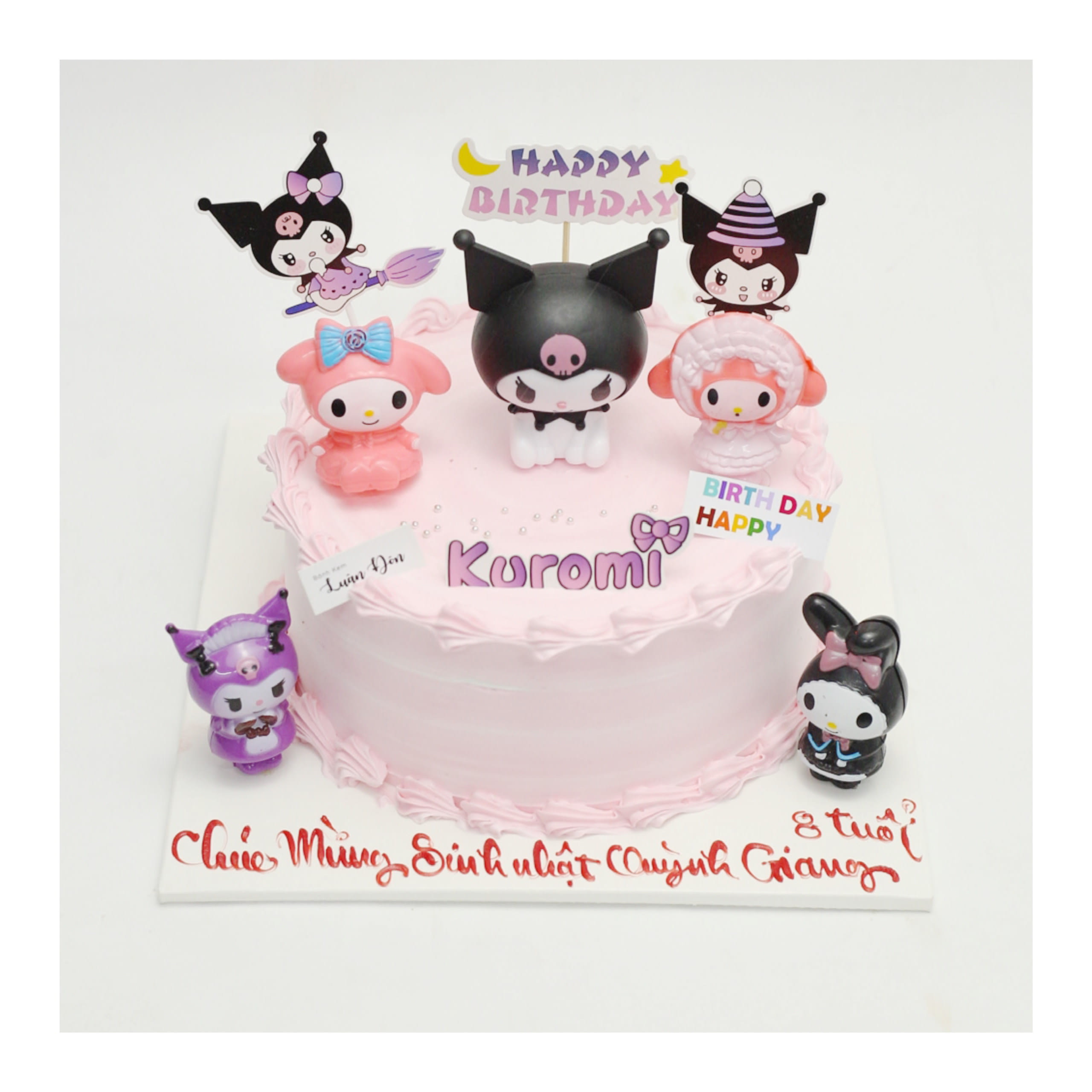 Bánh kem Kuromi và My Melody tím hồng