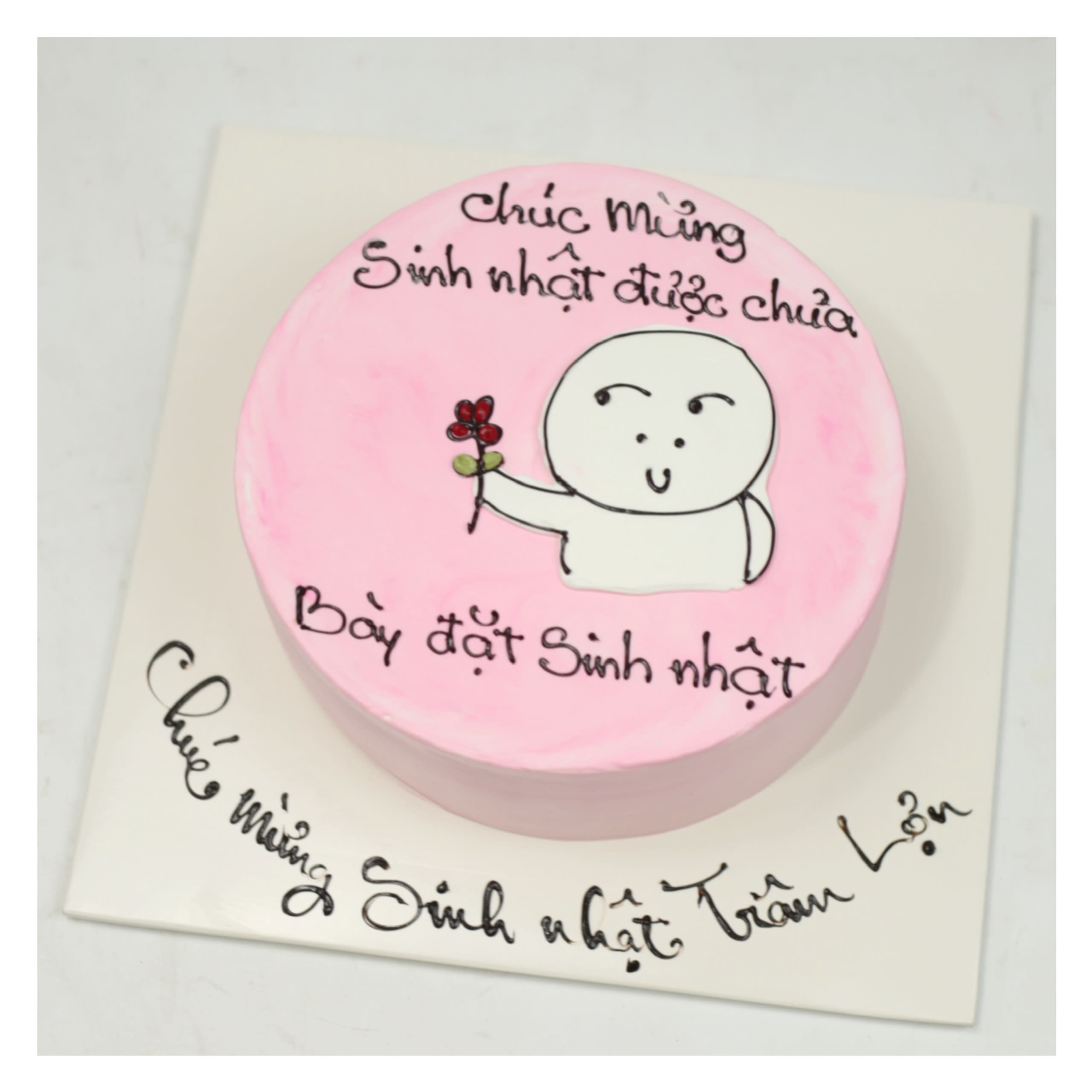 Bánh kem vẽ chibi cầm hoa hài hước
