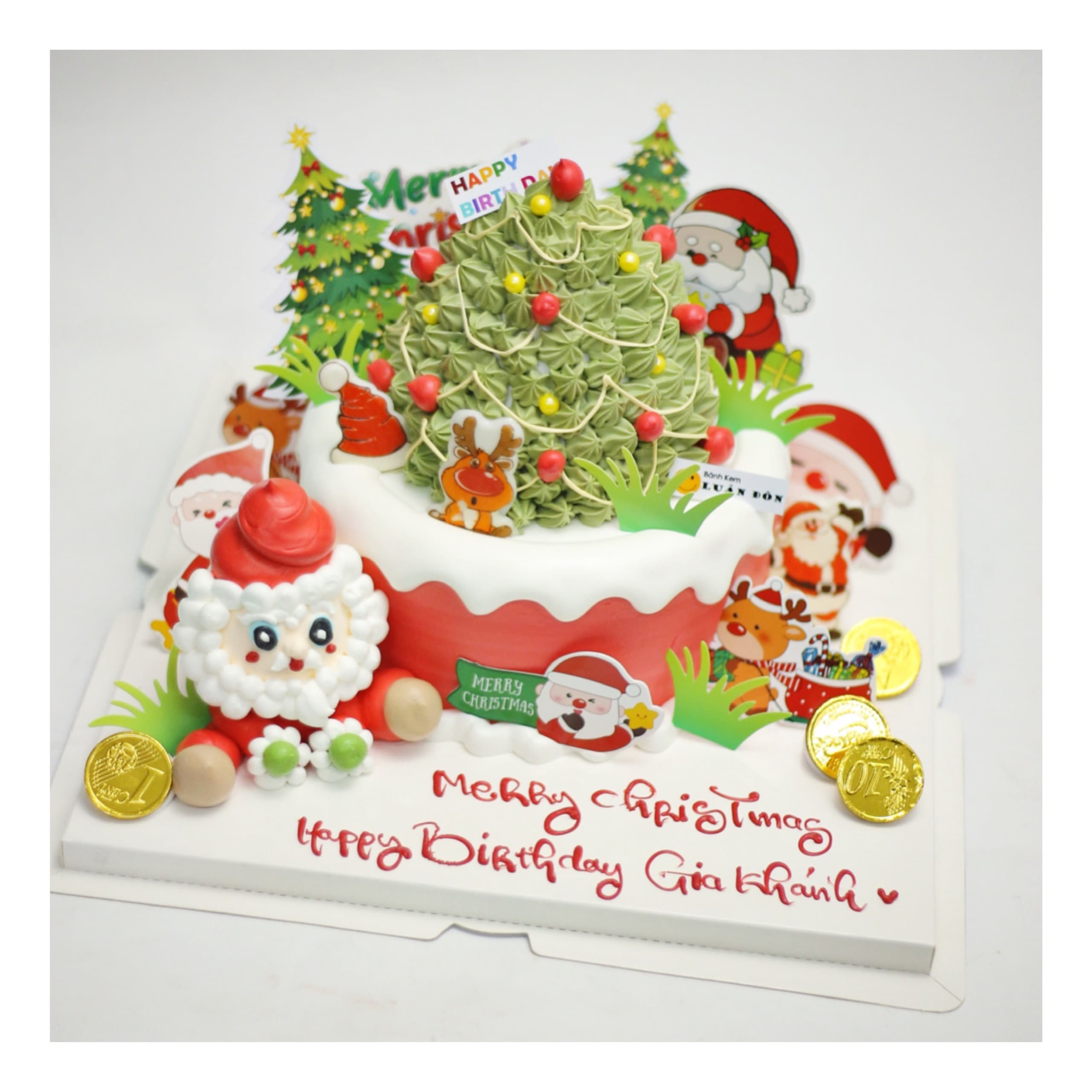 Bánh kem cây thông Noel trang trí ông già tuyết