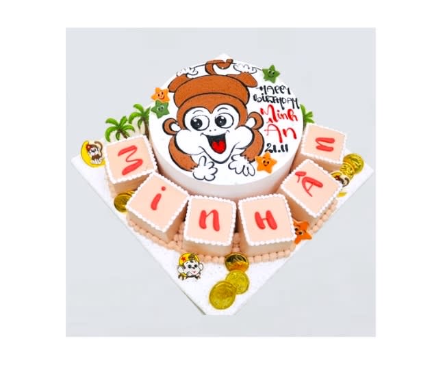 Bánh kem chú khỉ nâu với tên bé yêu