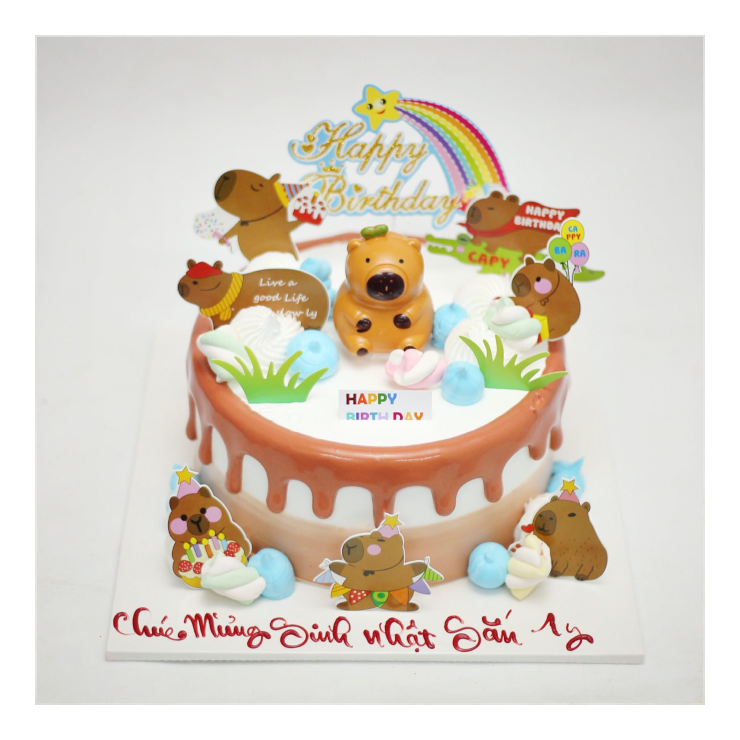 Bánh kem trang trí nhiều chú chuột Capybara