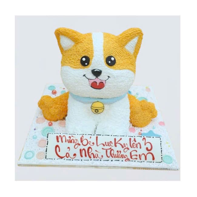 Bánh kem chú chó Corgi vàng đáng yêu