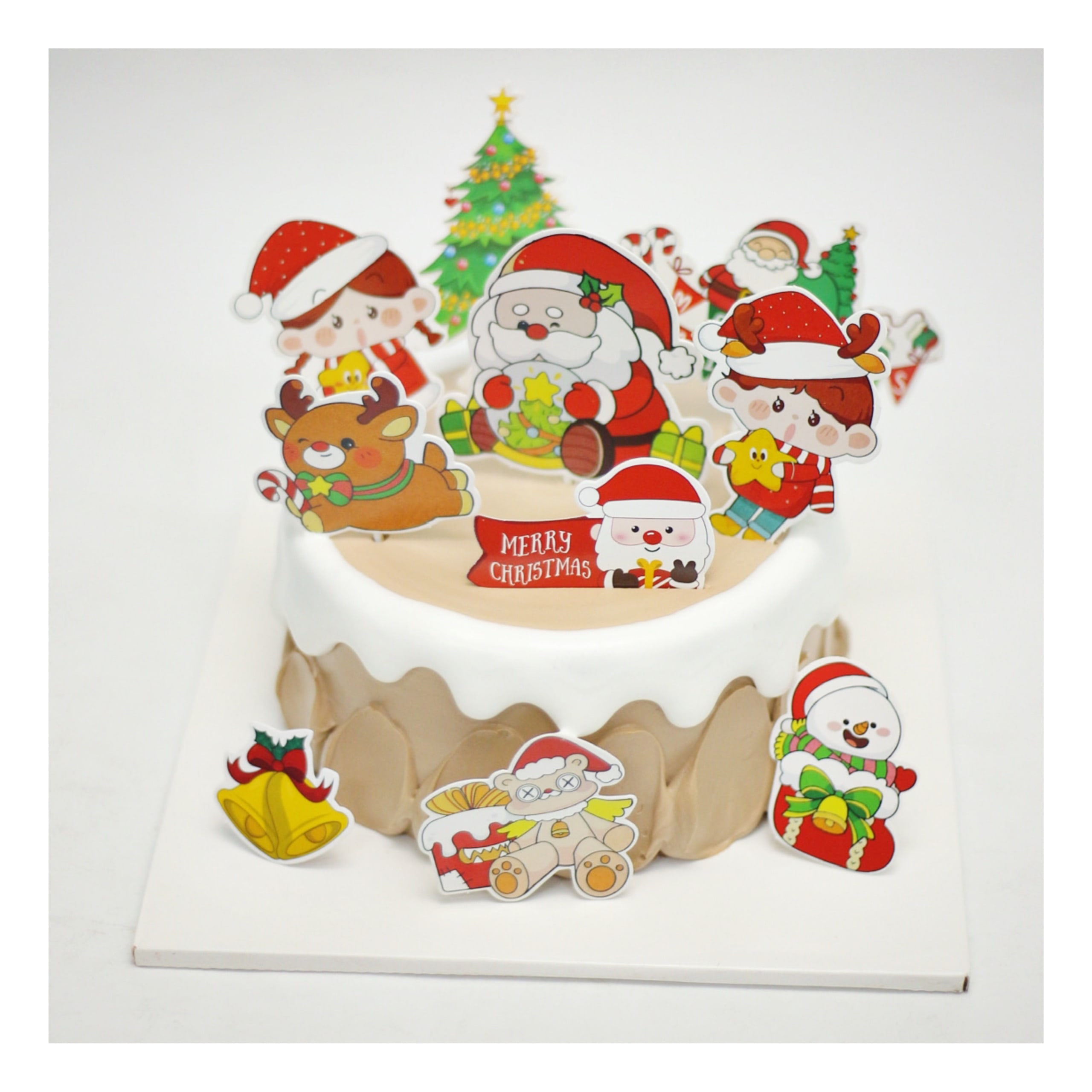 Bánh kem tròn Merry Christmas họa tiết Giáng sinh