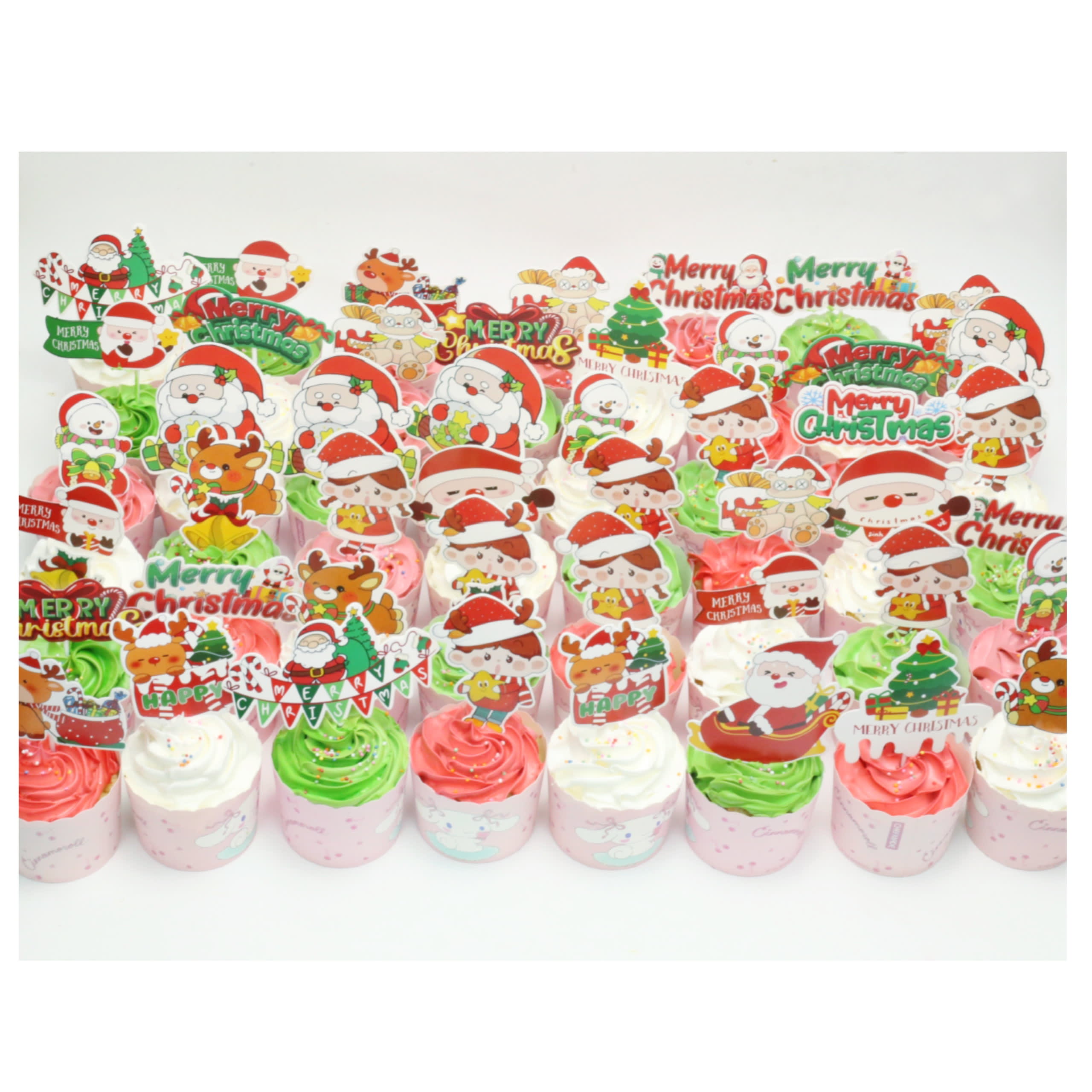 Set bánh cupcake chủ đề Giáng sinh nhiều màu sắc