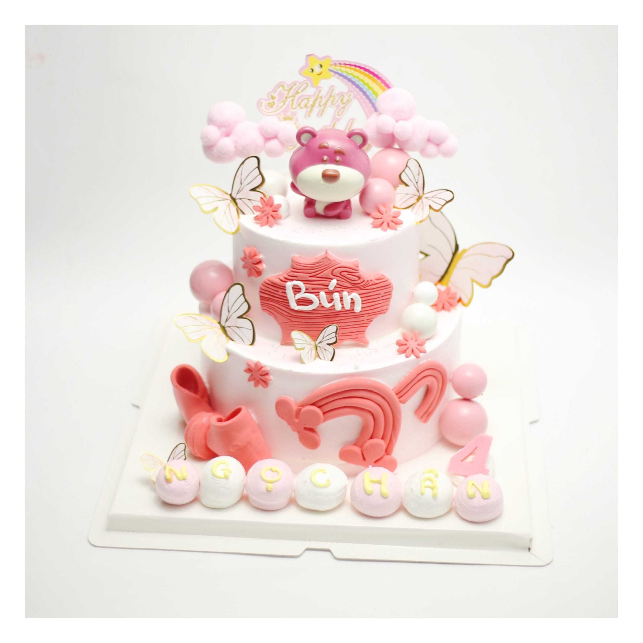 Bánh kem hai tầng Gấu Dâu hồng