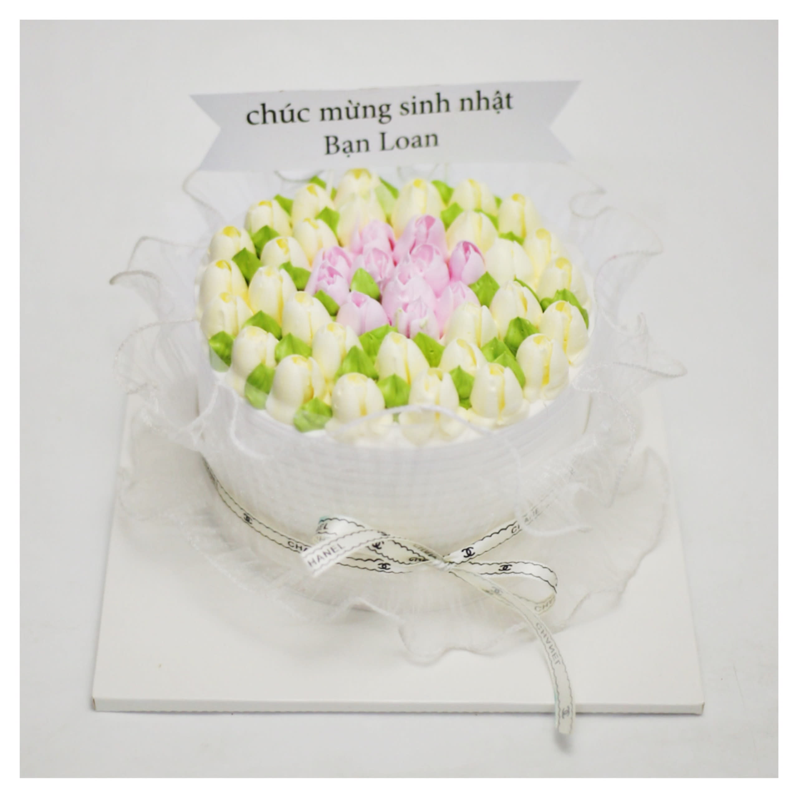 Bánh kem bó hoa tulip vàng hồng sang trọng