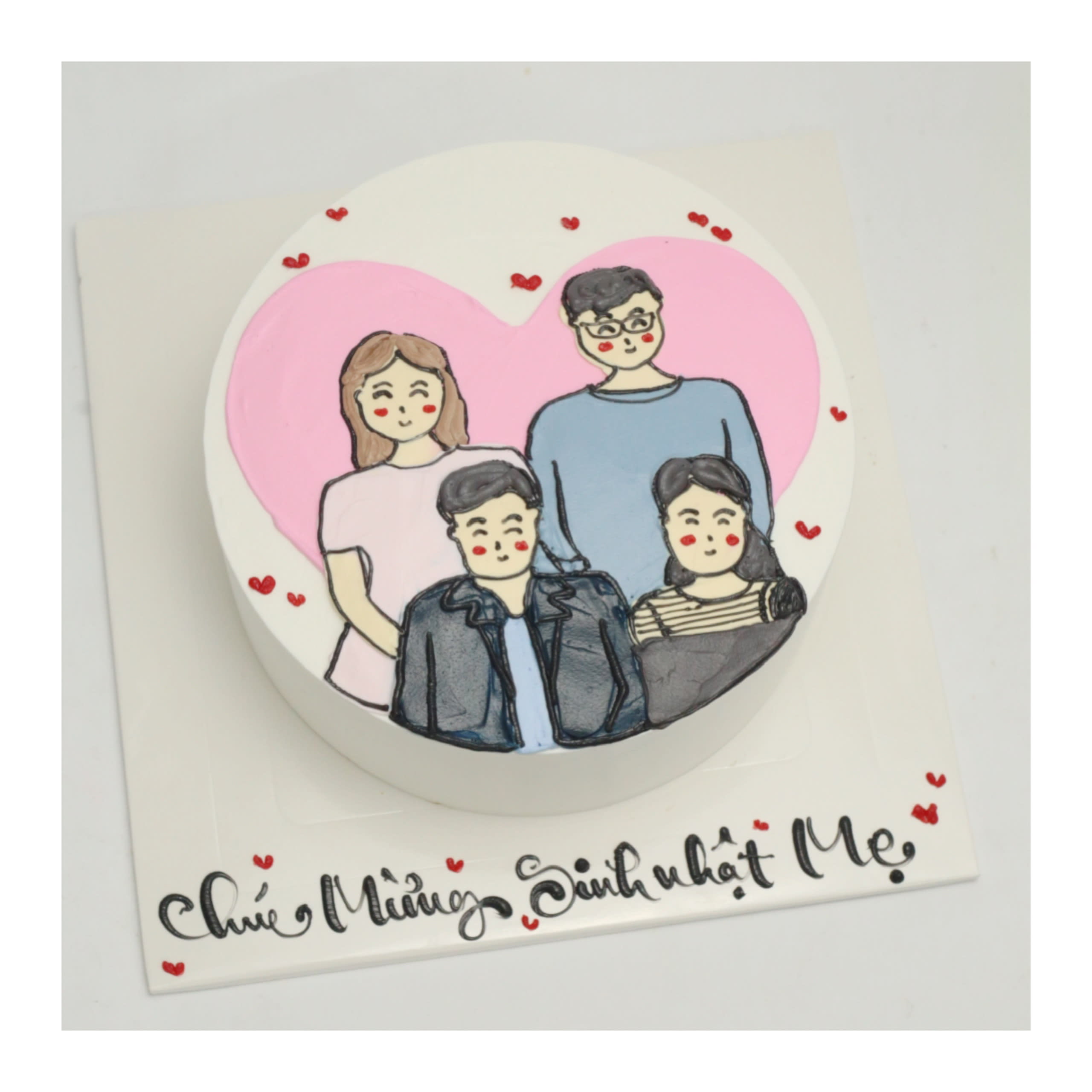 Bánh kem vẽ hình gia đình hạnh phúc ấm áp