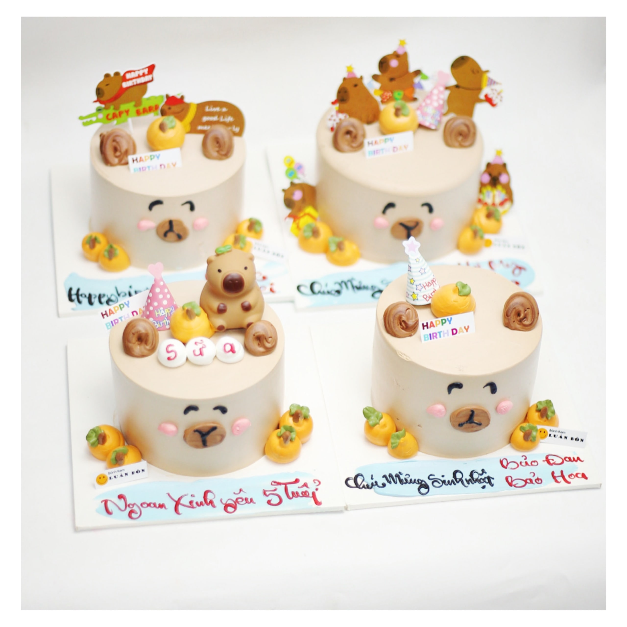 Set 4 bánh kem Capybara đáng yêu