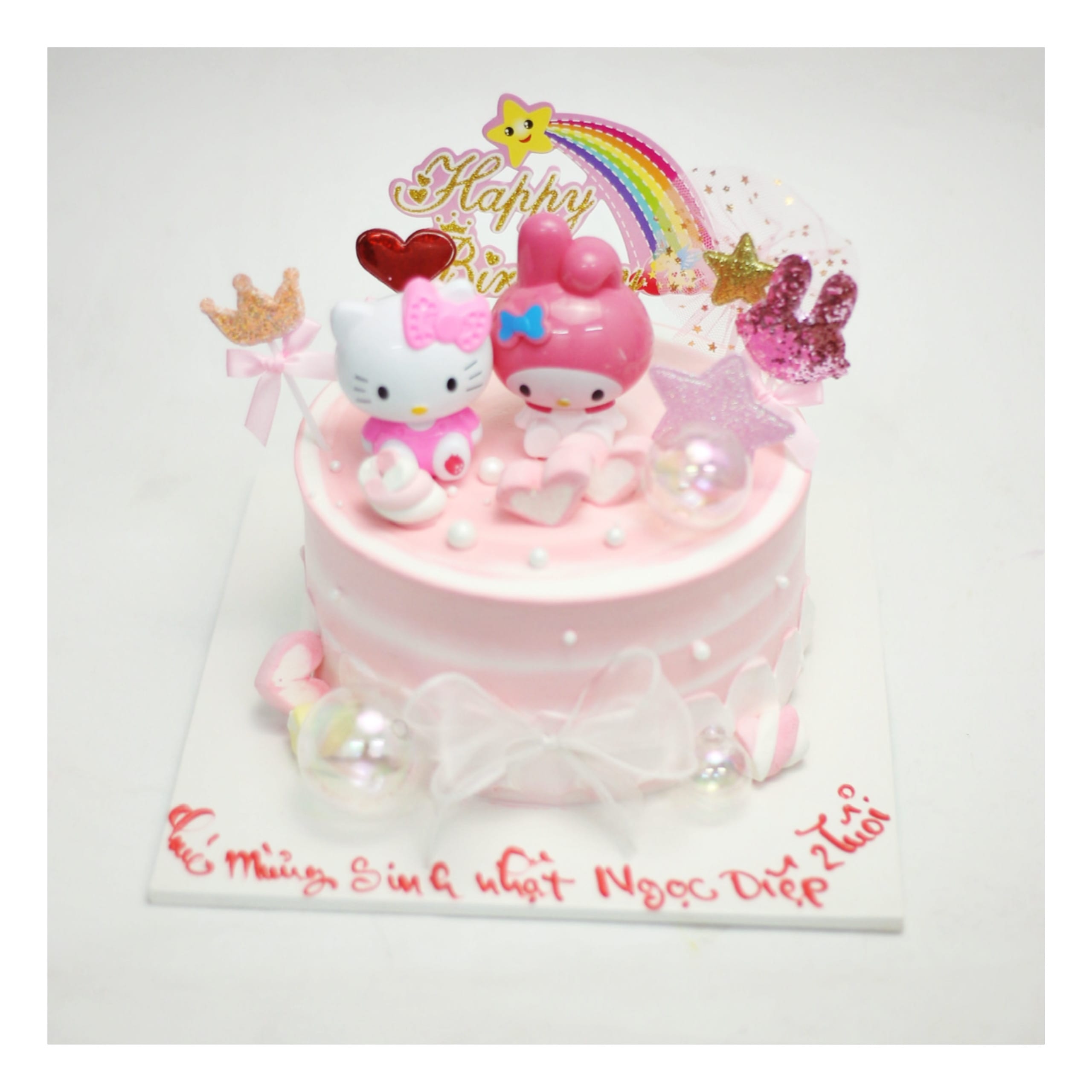 Bánh kem Hello Kitty và Melody hồng