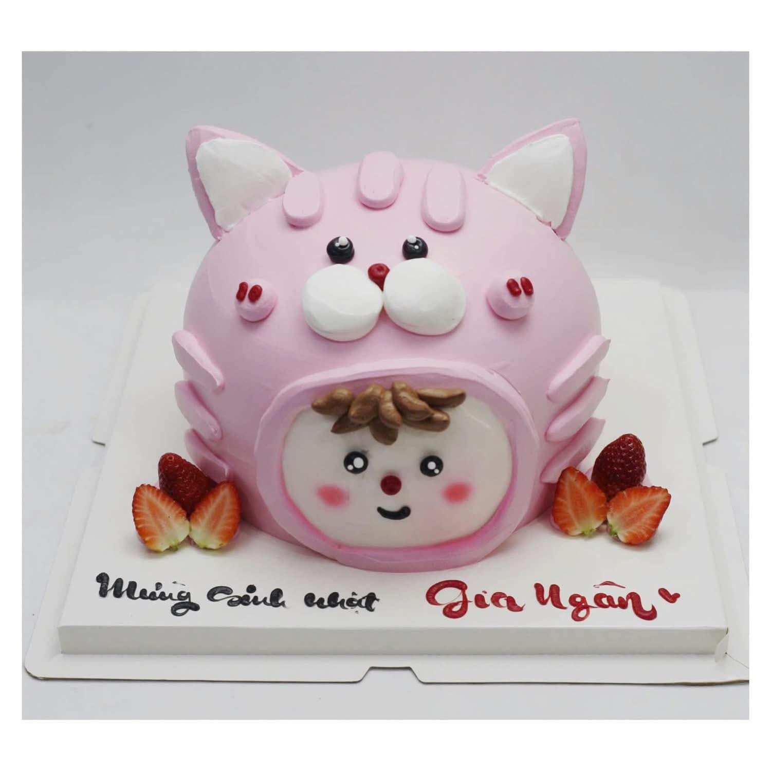 Bánh kem tạo hình mèo hồng Gia Ngân
