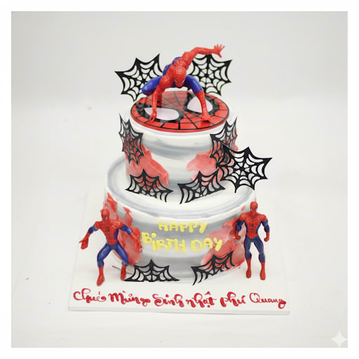 Bánh kem Spider-Man hai tầng loang đỏ xám