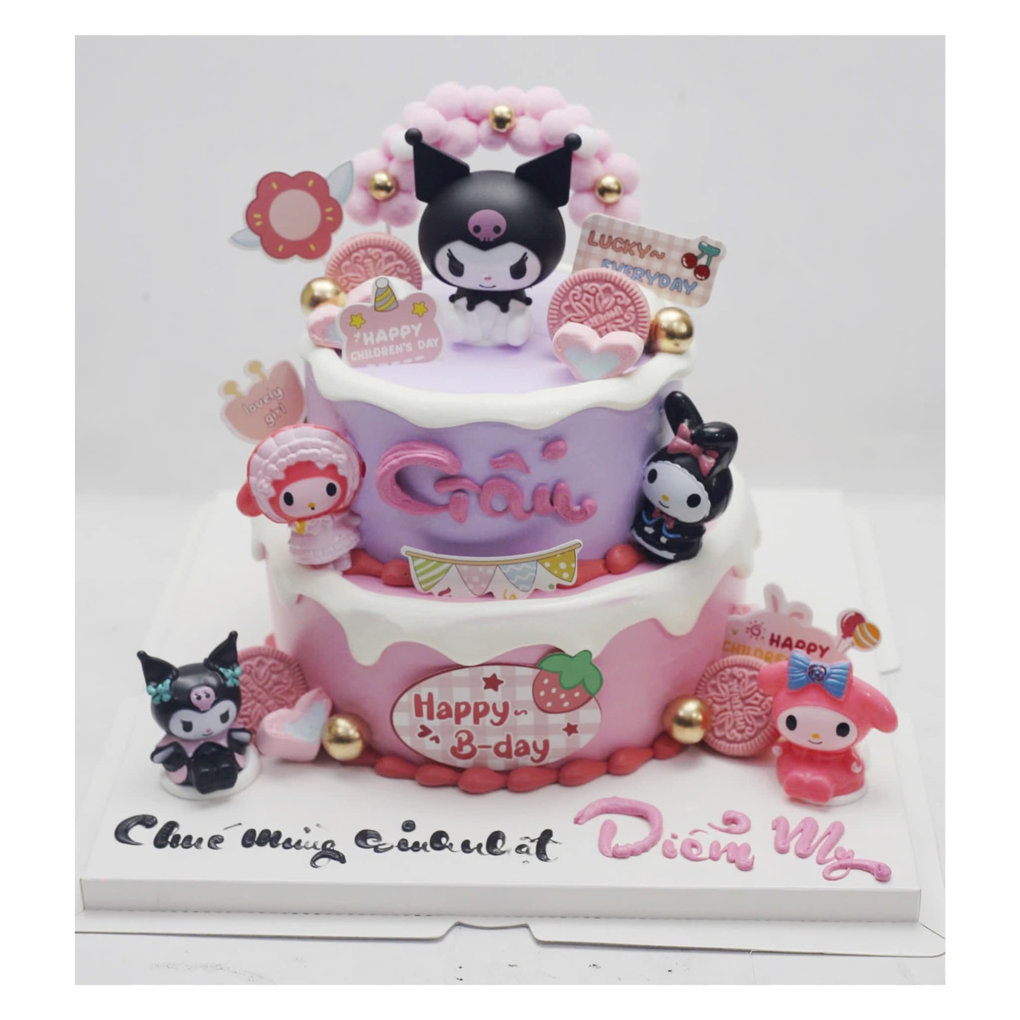 Bánh kem hai tầng Kuromi My Melody hồng tím