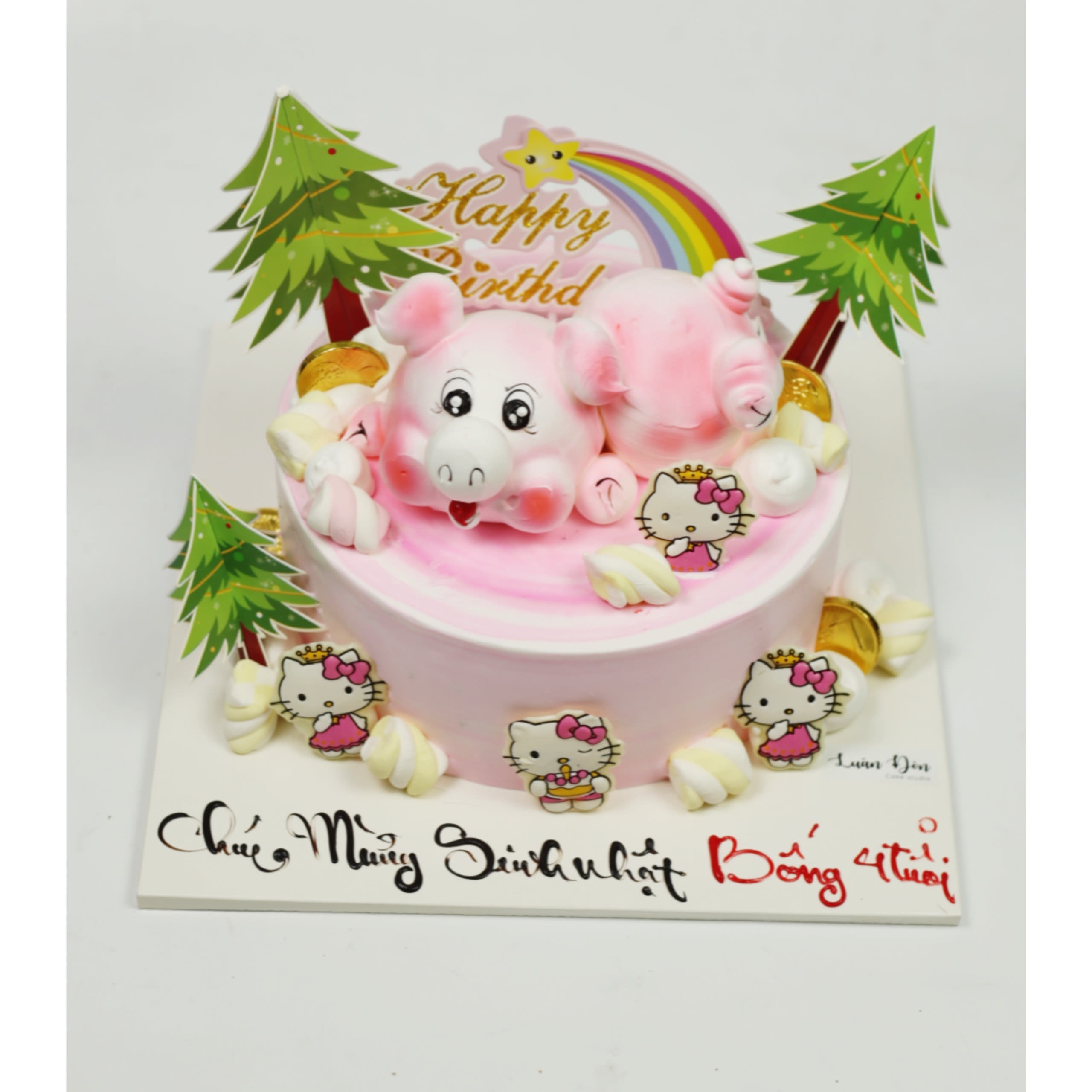 Bánh kem hồng Hello Kitty cho bé gái