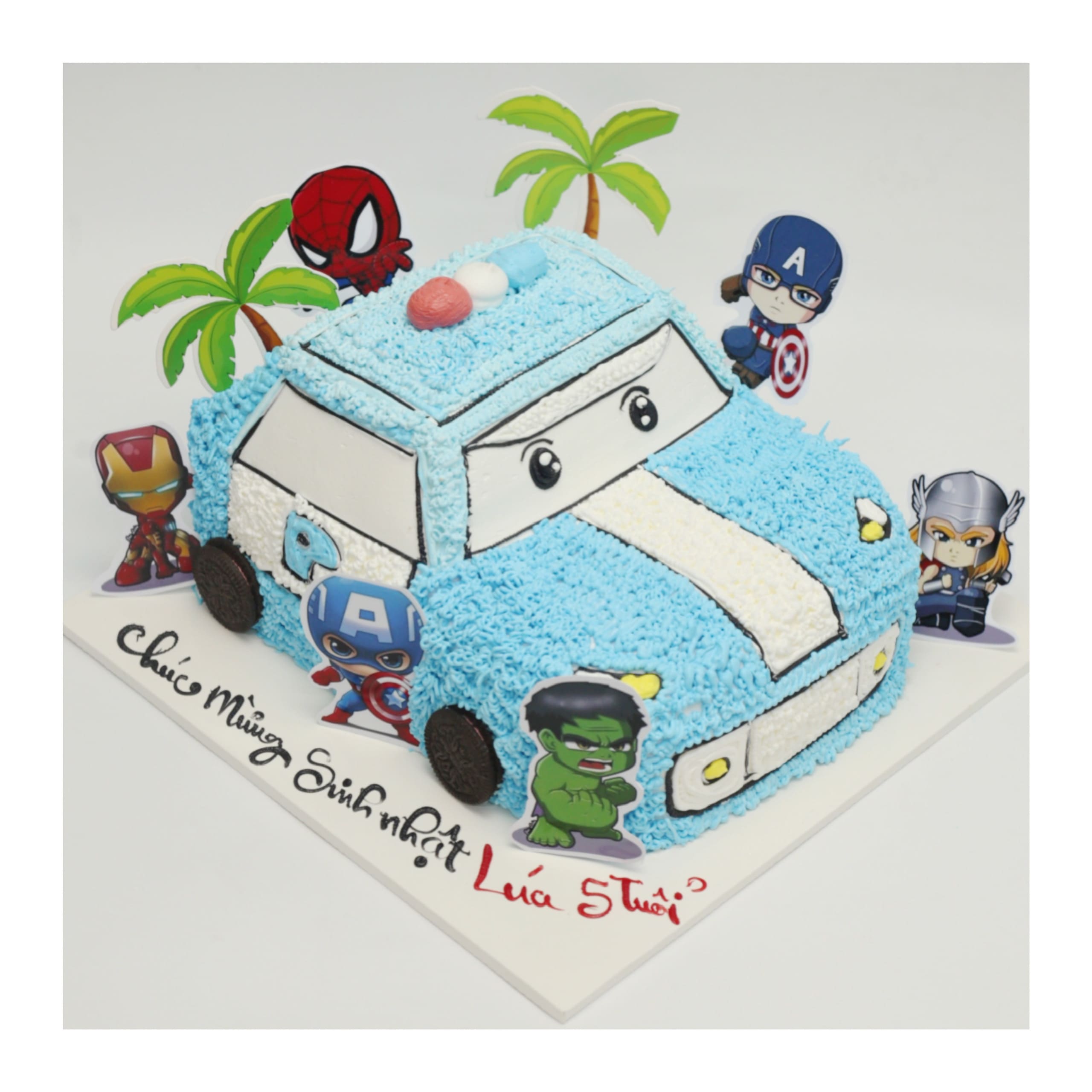 Bánh kem xe cảnh sát siêu anh hùng Marvel