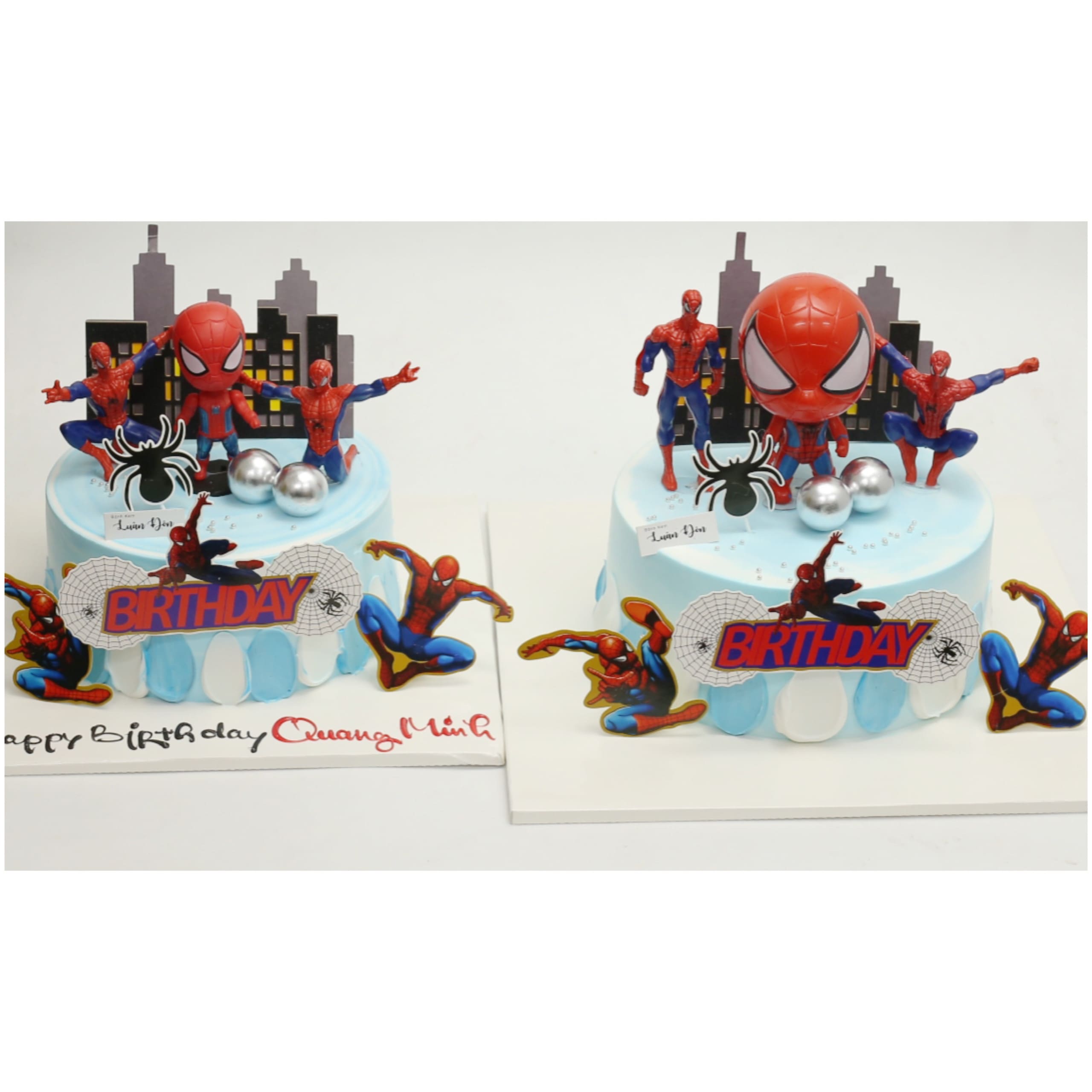 Bánh kem xanh dương trang trí mô hình Spider-Man