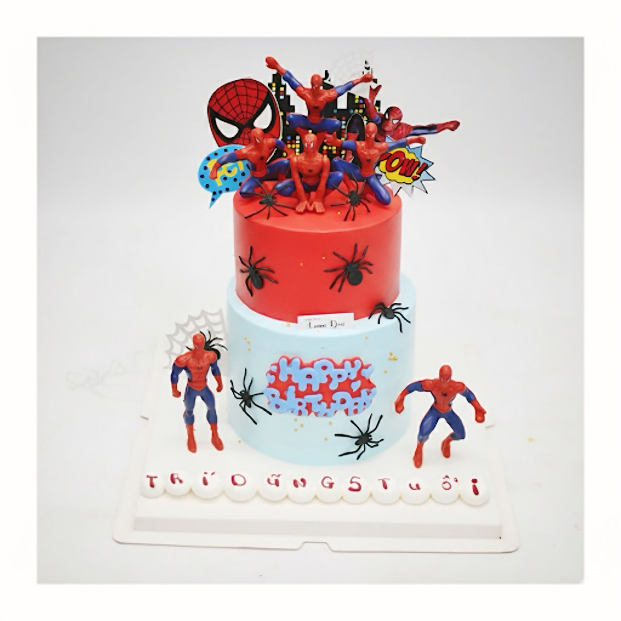 Bánh kem Spider-Man hai tầng đỏ xanh