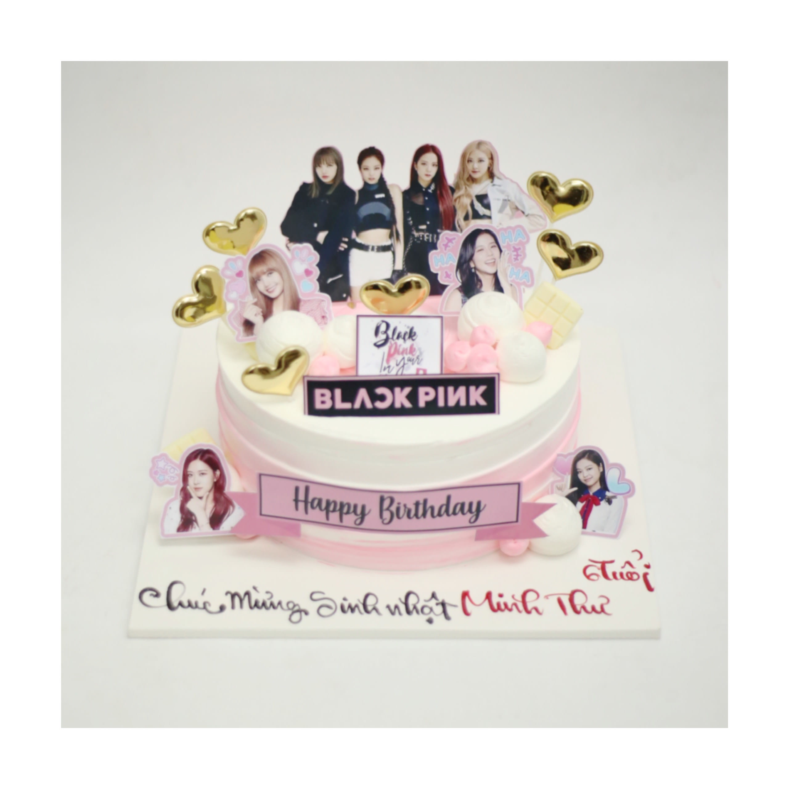 Bánh kem Blackpink tone hồng trắng cho fan