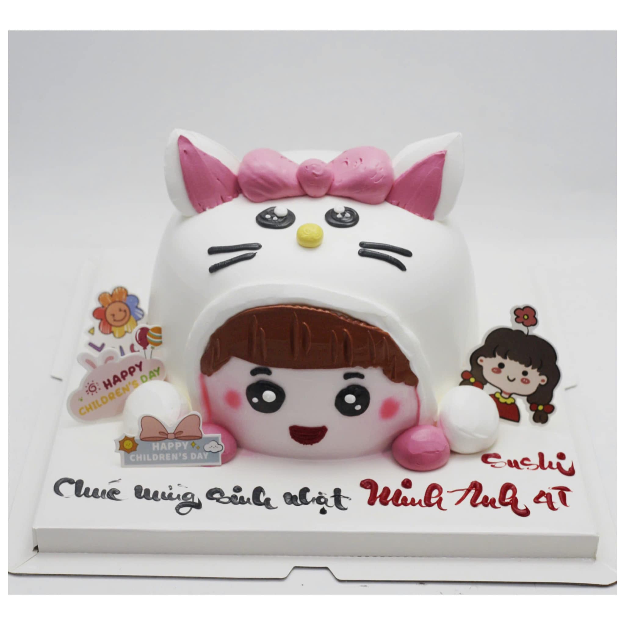 Bánh kem 3D mặt bé gái Hello Kitty