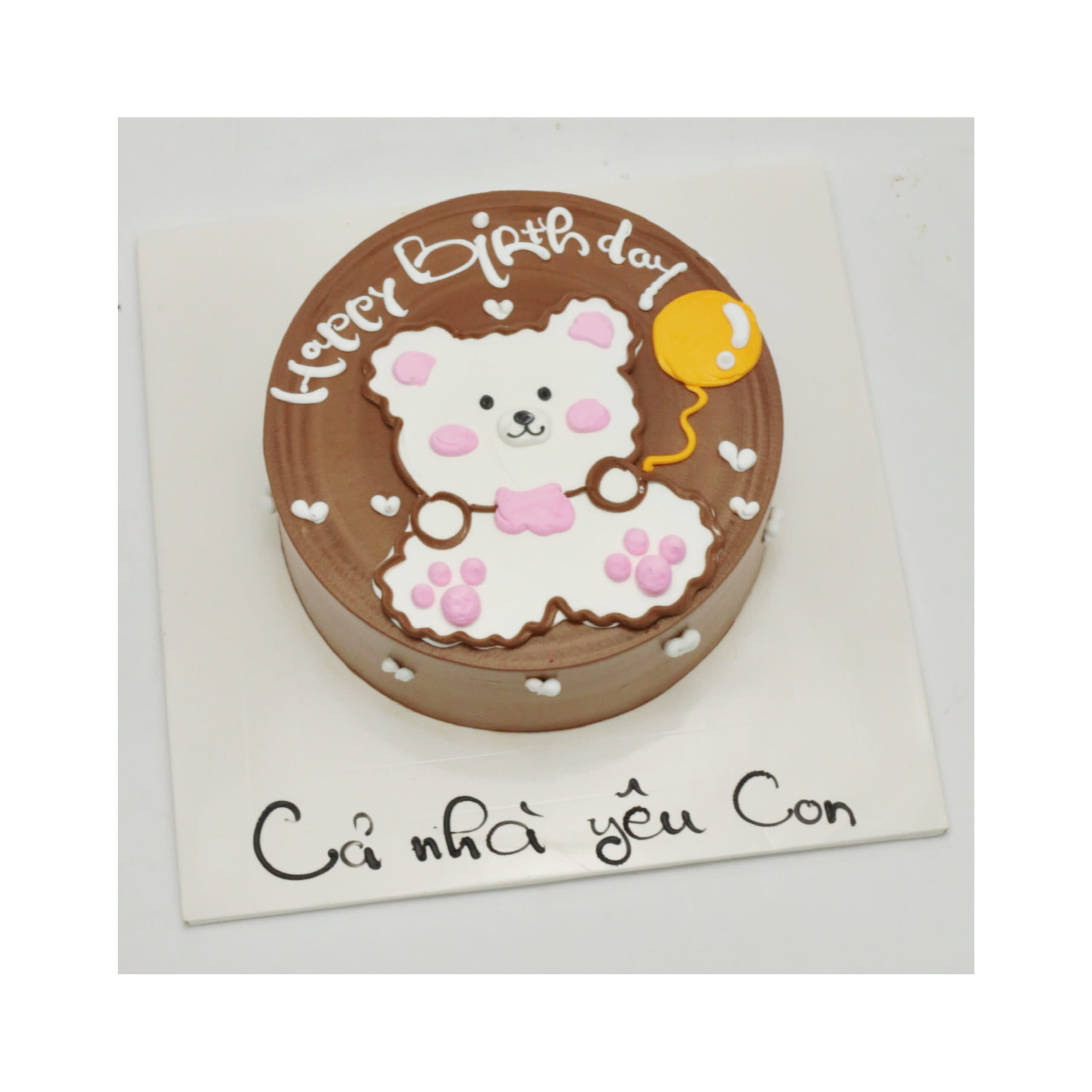 Bánh kem socola gấu trắng ôm bong bóng