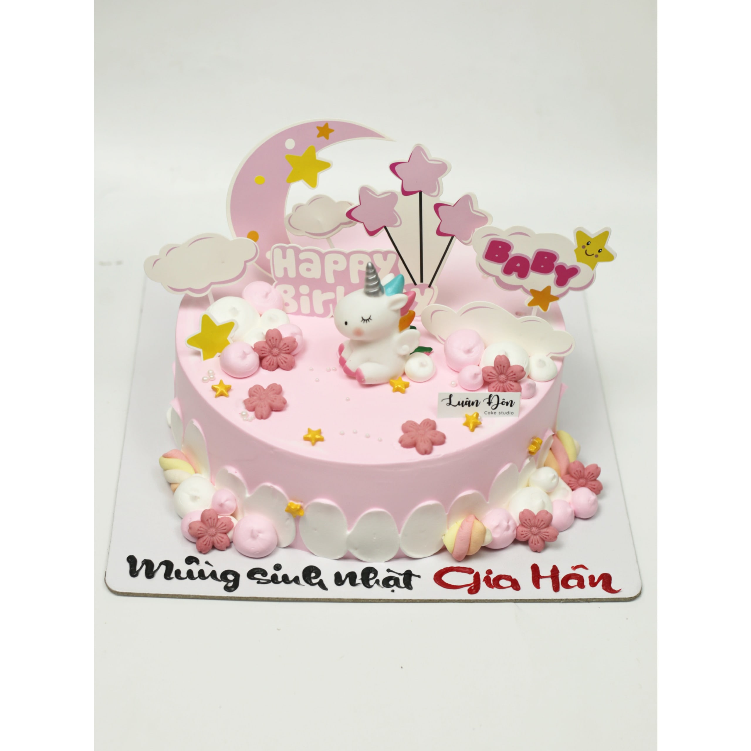 Bánh kem unicorn hồng mơ mộng