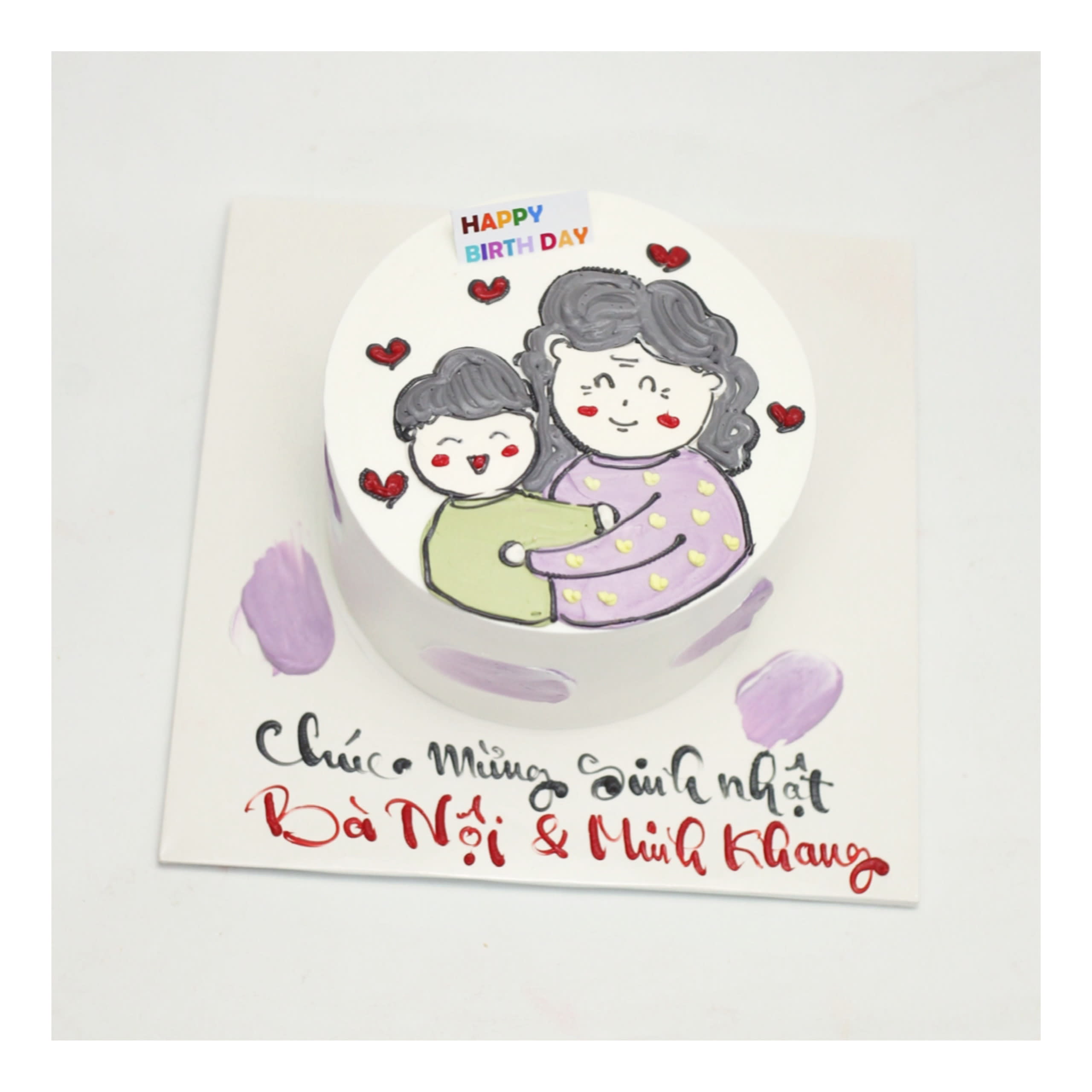 Bánh kem vẽ chân dung bà và cháu