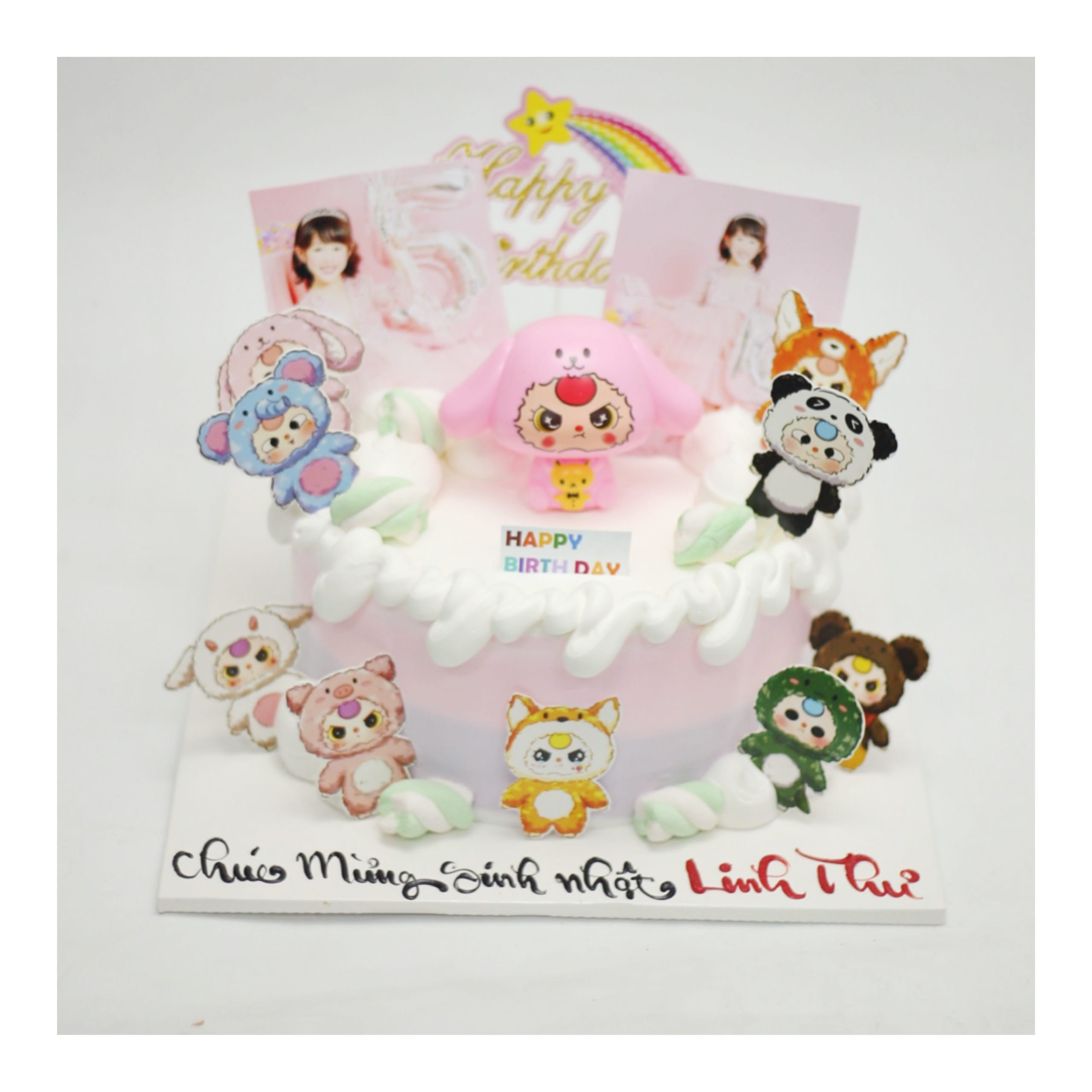 Bánh kem Baby Three hồng trang trí ảnh