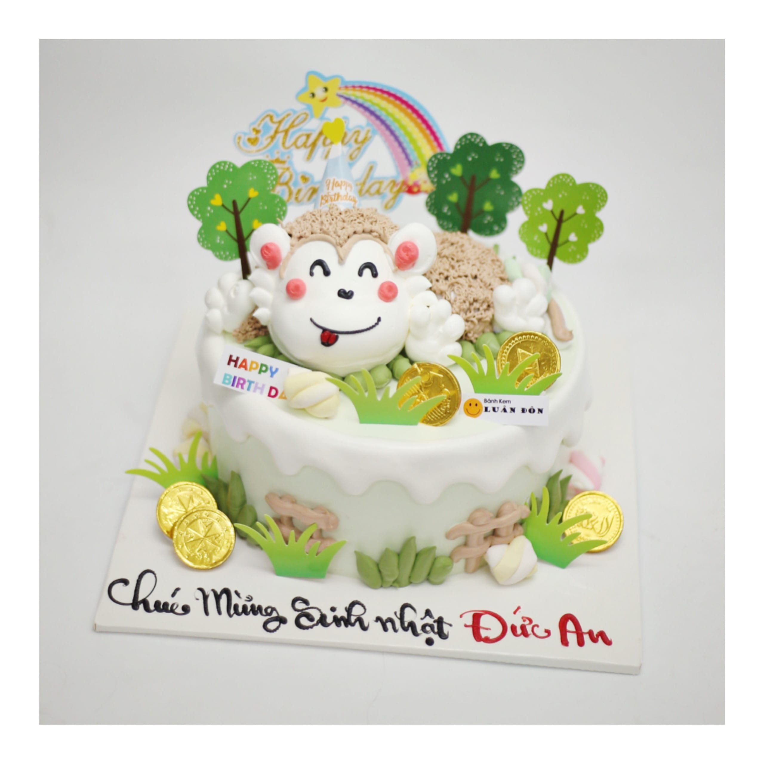 Bánh kem khỉ con đáng yêu xanh lá