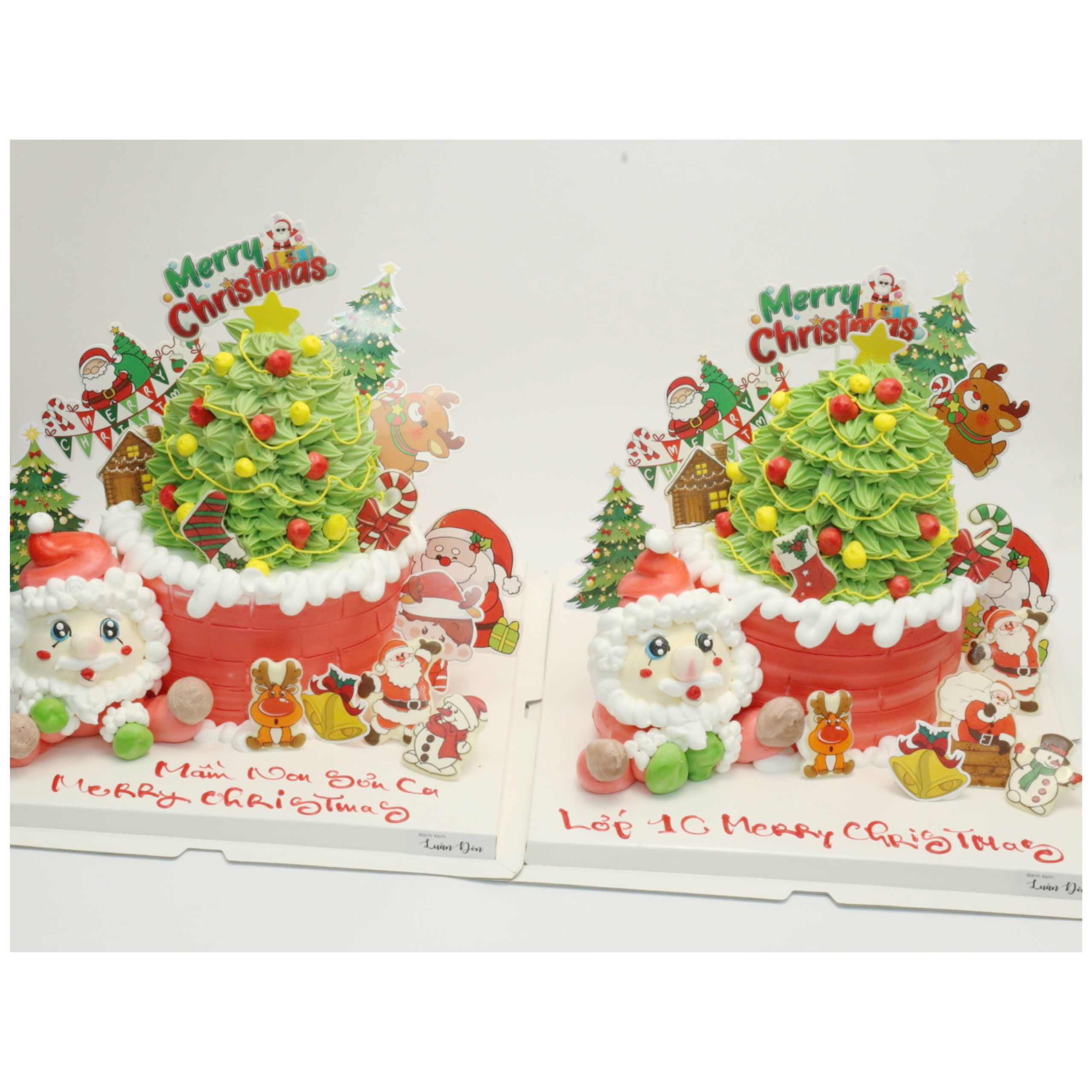 Bánh kem Noel hình cây thông và ông già Noel