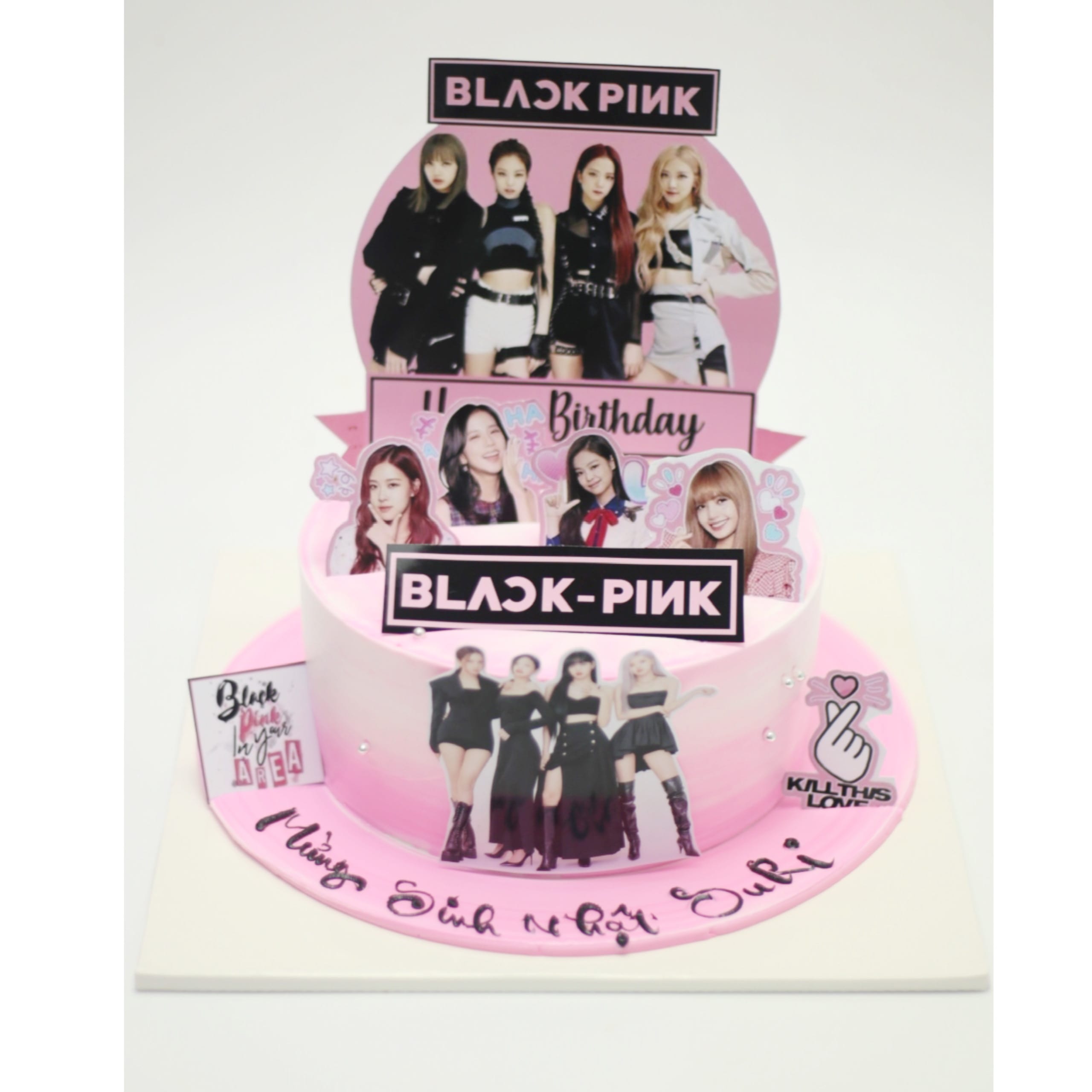 Bánh kem trang trí nhóm nhạc Blackpink màu hồng