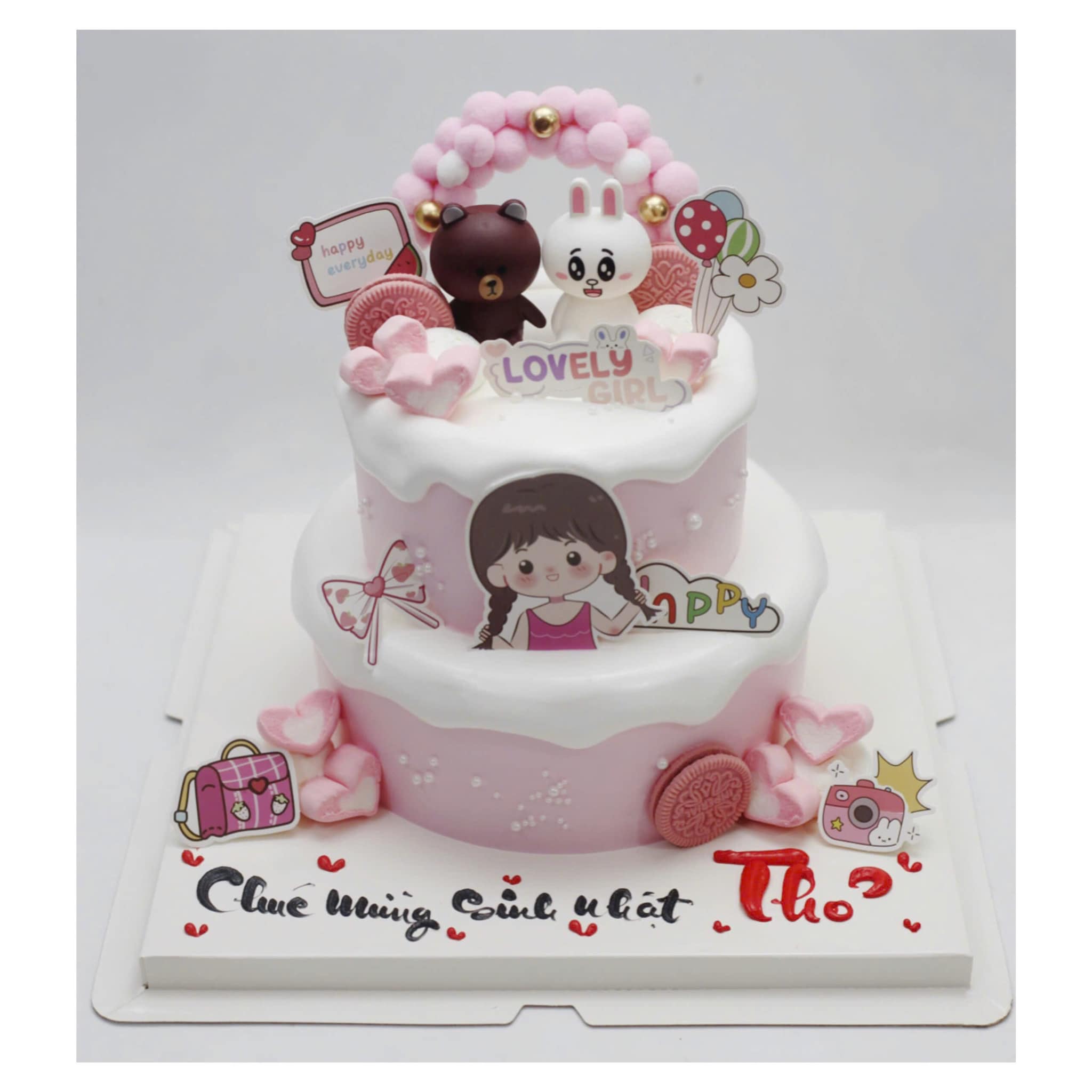 Bánh kem hai tầng bé gái và Brown Cony