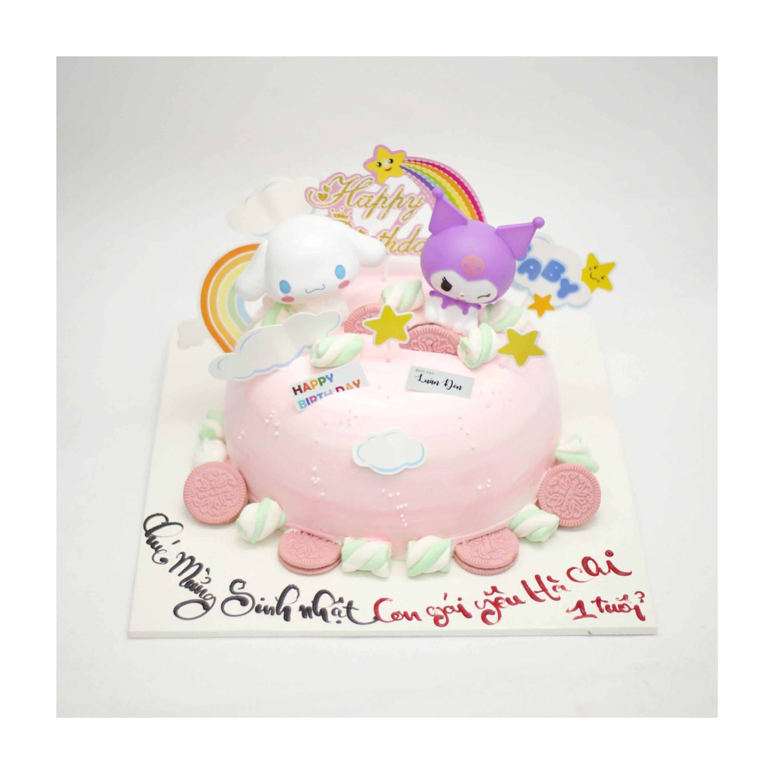 Bánh kem Cinnamoroll và Kuromi màu hồng dễ thương