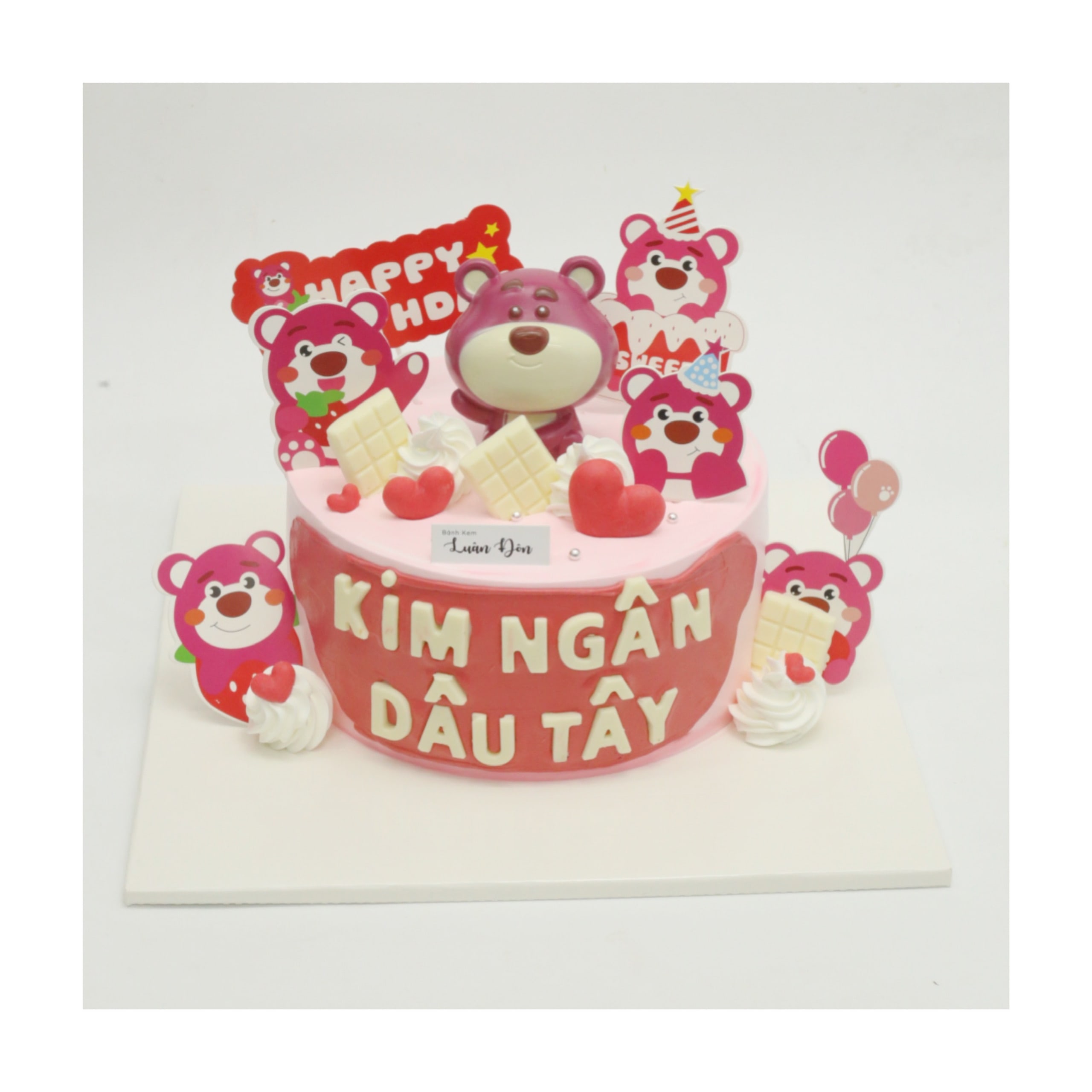 Bánh kem gấu dâu Lotso đáng yêu màu hồng