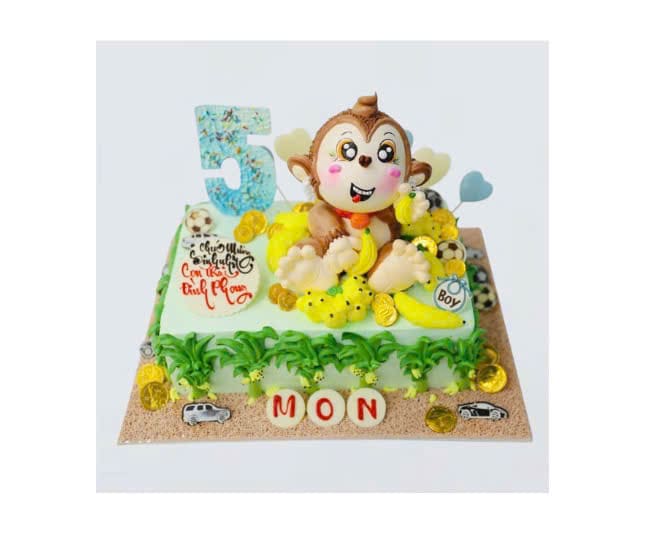 Bánh kem chú Khỉ cầm chuối đáng yêu bé trai