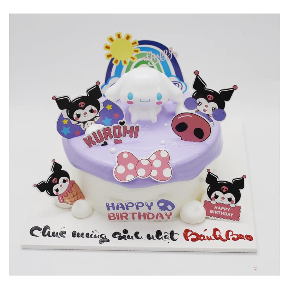 Bánh kem Cinnamoroll và Kuromi tím pastel