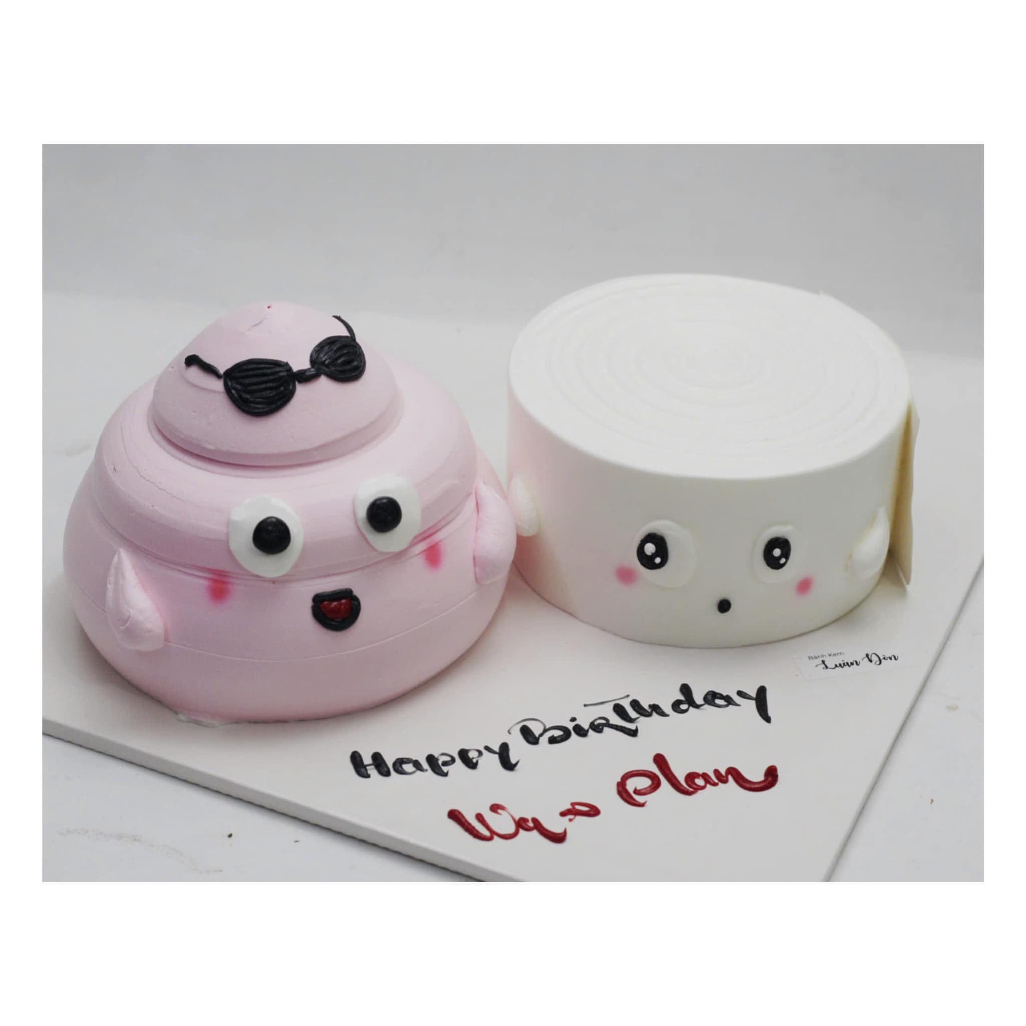 Set bánh kem đôi hồng trắng dễ thương