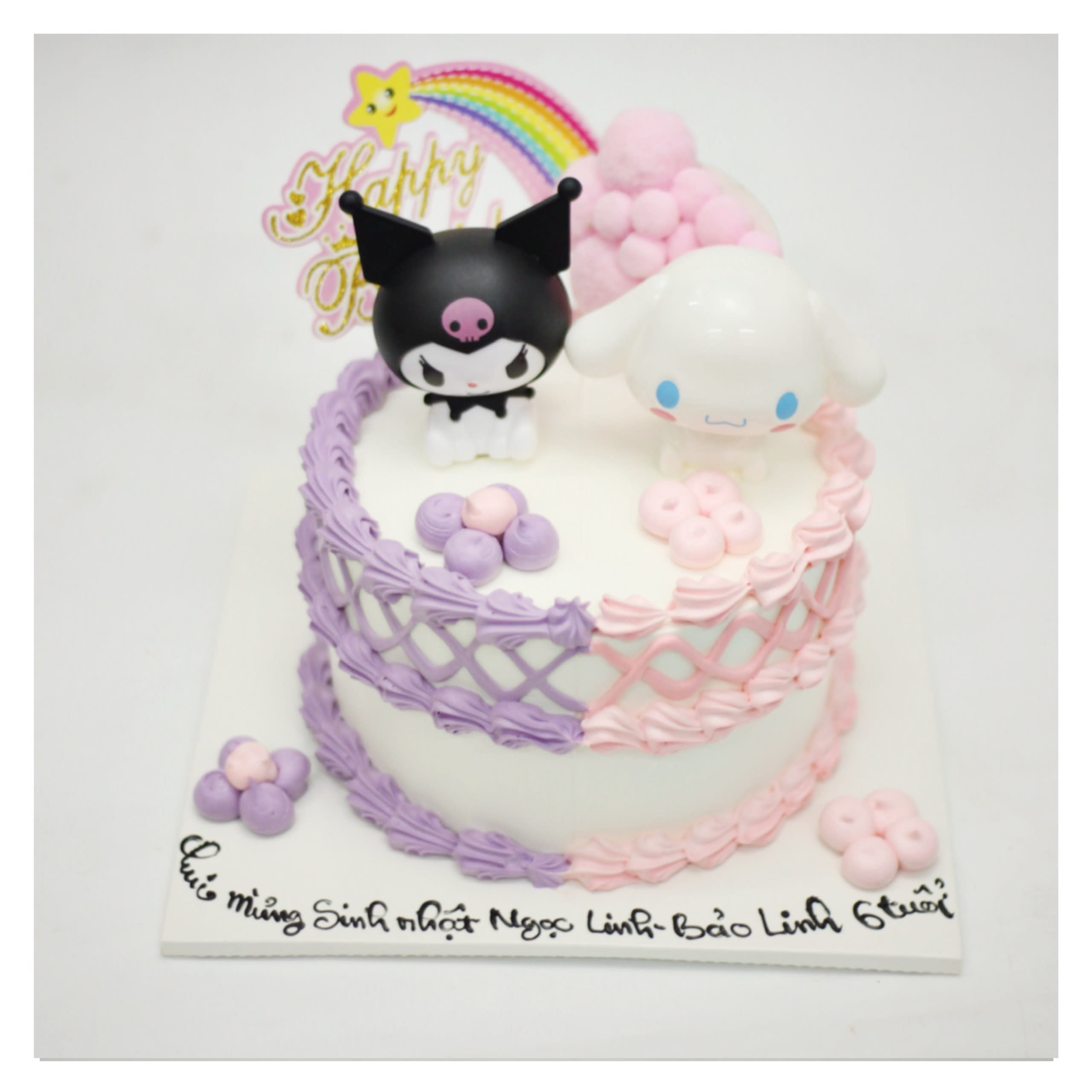 Bánh kem tím hồng Kuromi và Cinnamoroll