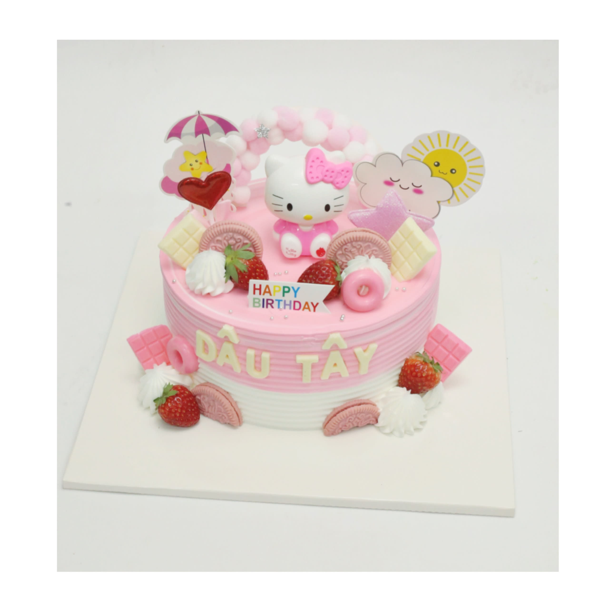 Bánh kem Hello Kitty màu hồng ngọt ngào dâu tây