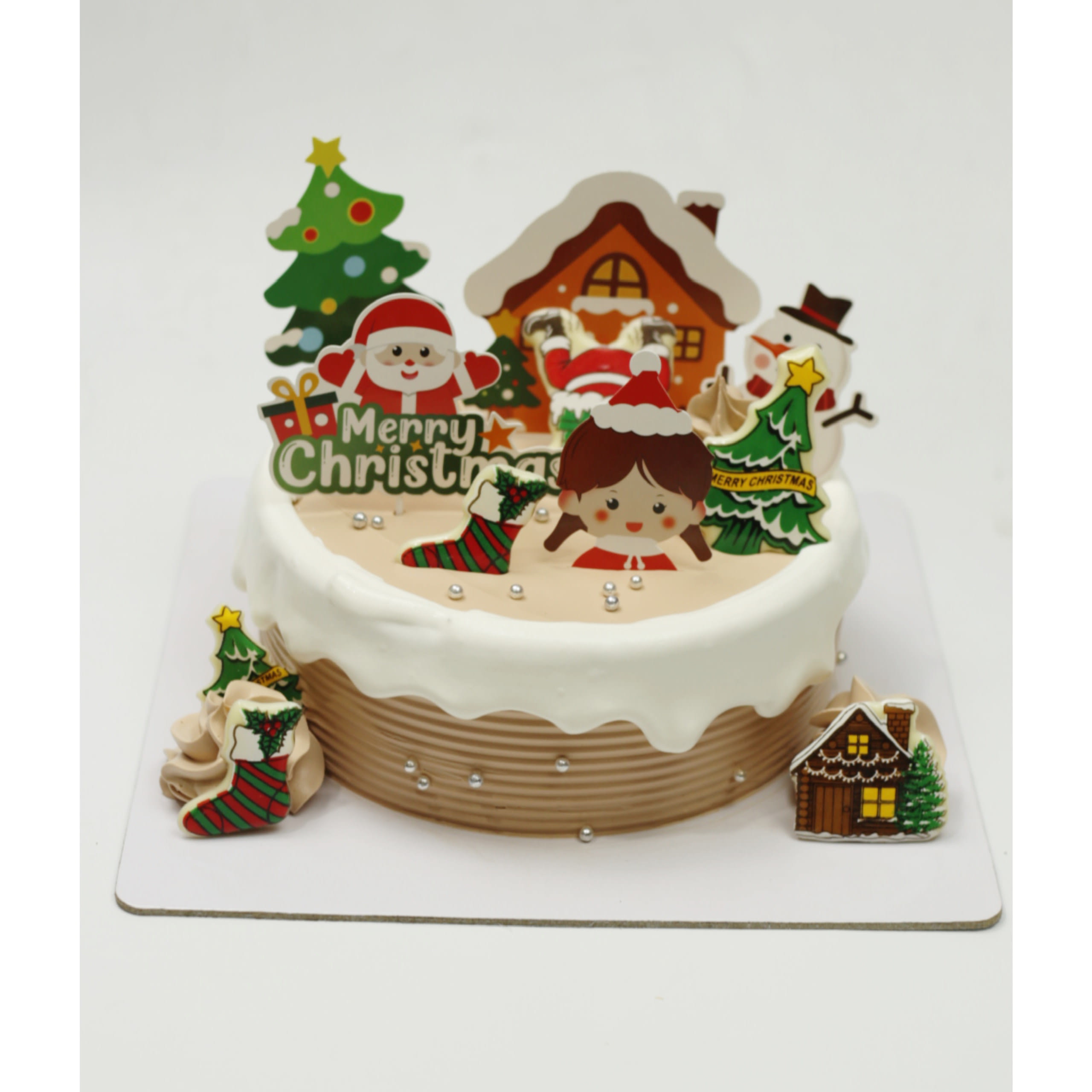 Bánh kem Noel tông nâu ấm áp trang trí xinh xắn