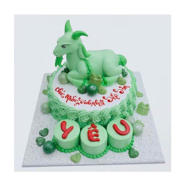 Bánh kem tạo hình chú dê xanh độc đáo