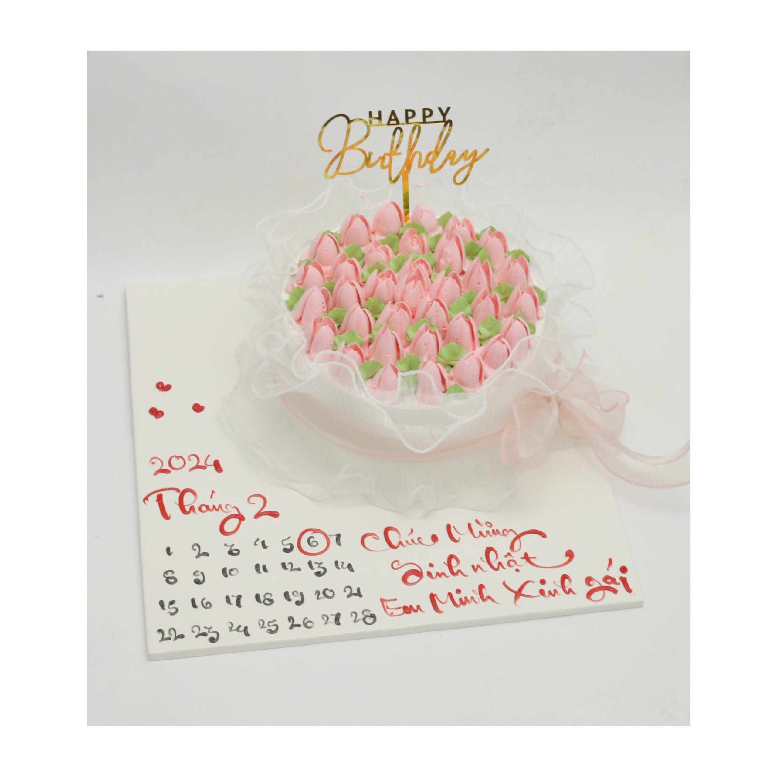 Bánh kem bó hoa tulip hồng pastel tinh tế