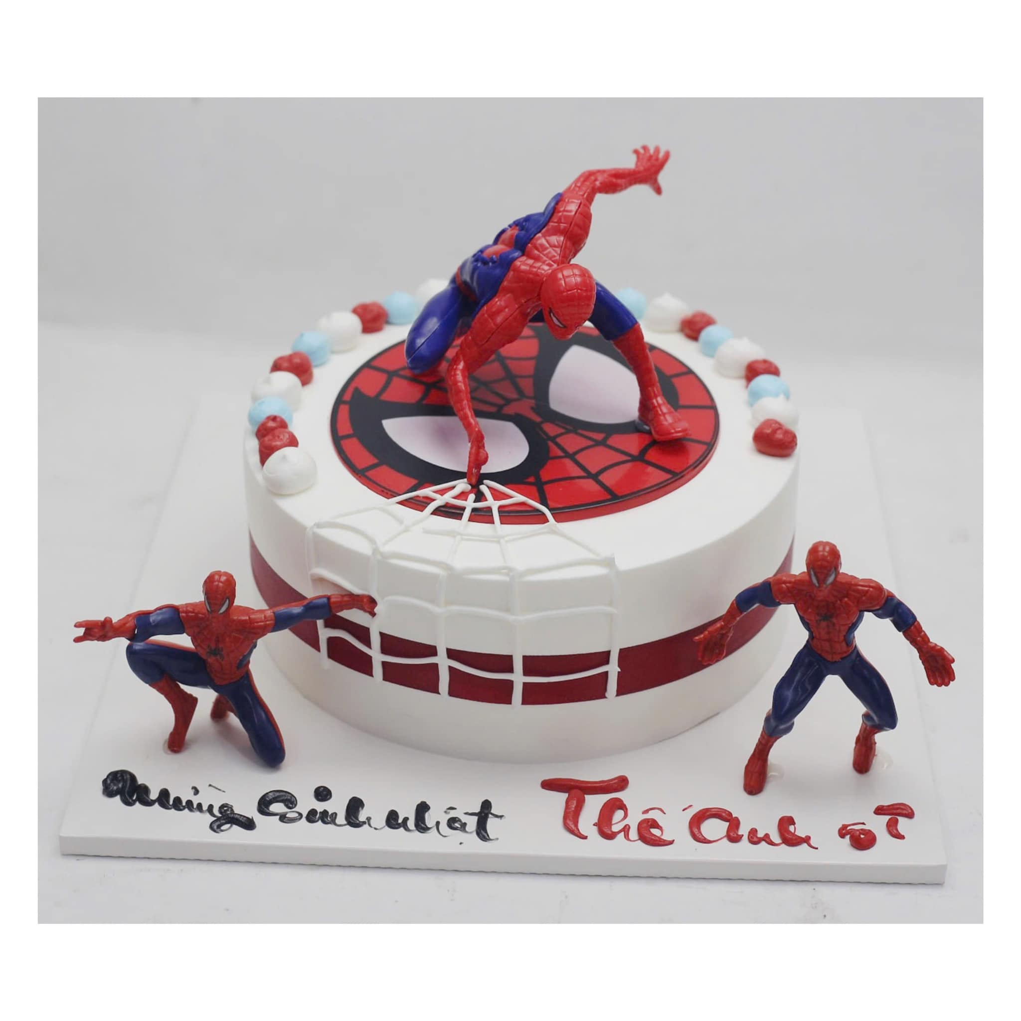 Bánh kem Spider-Man mạng nhện đỏ trắng