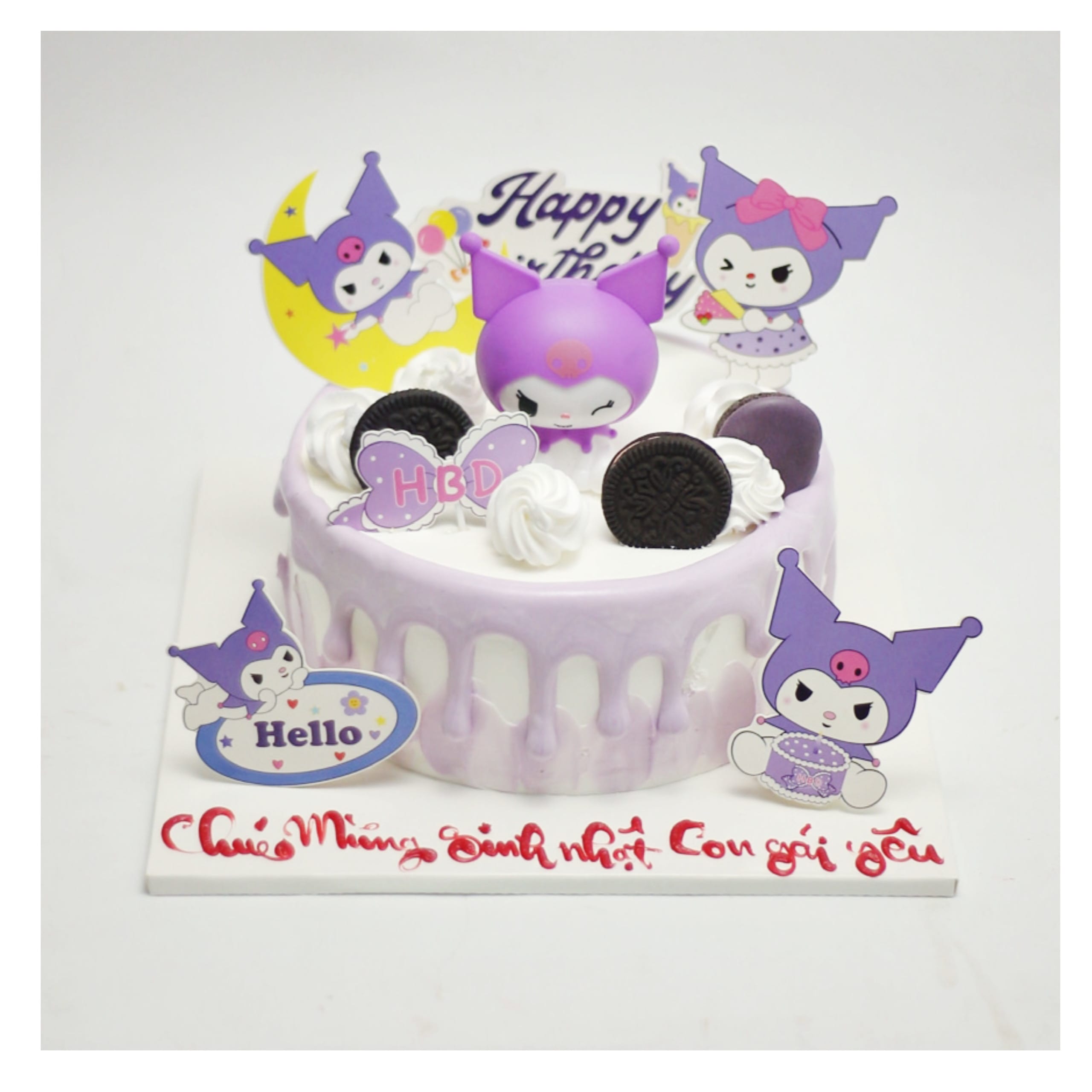 Bánh kem Kuromi tím pastel chủ đề sinh nhật