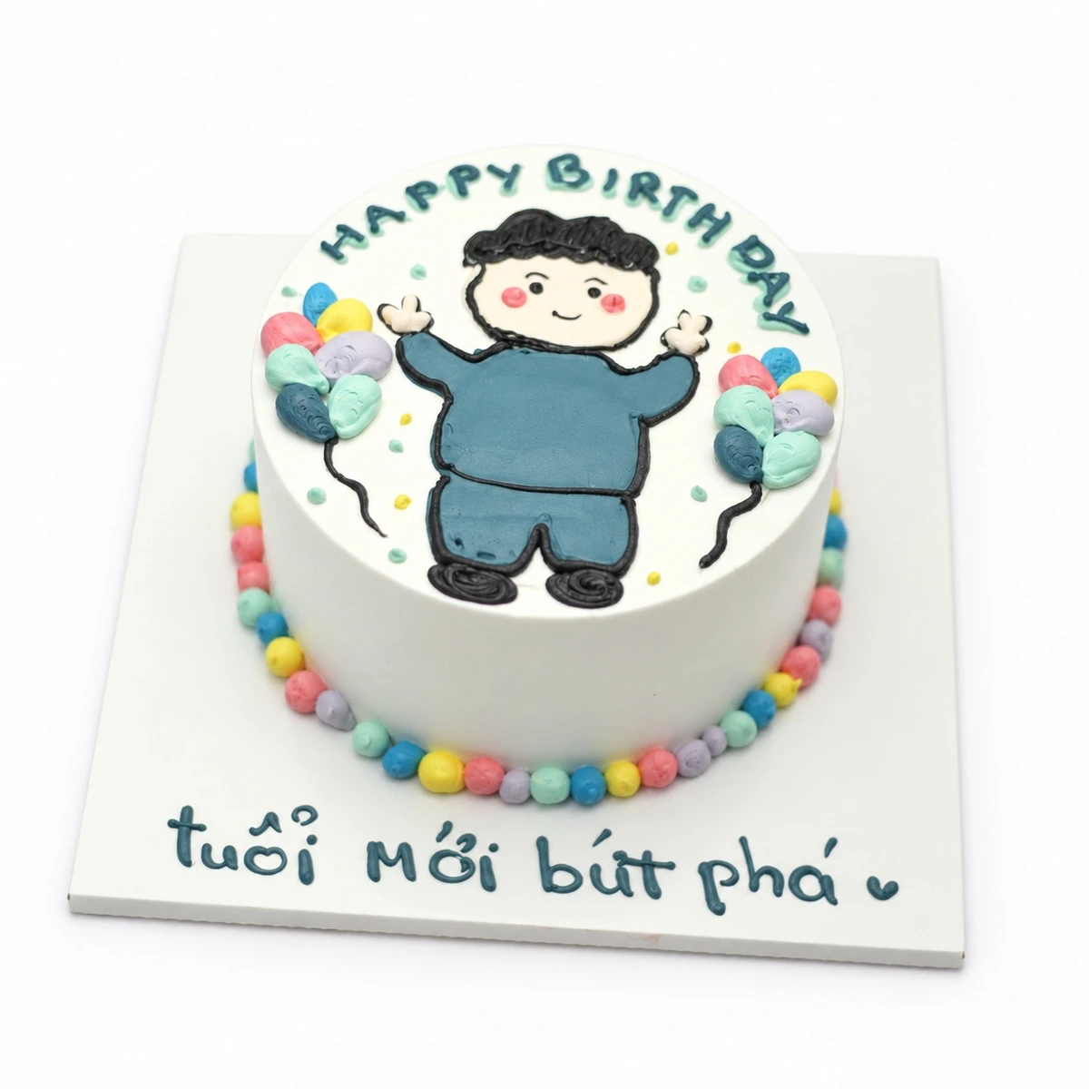 Bánh kem vẽ hình bé trai bóng bong