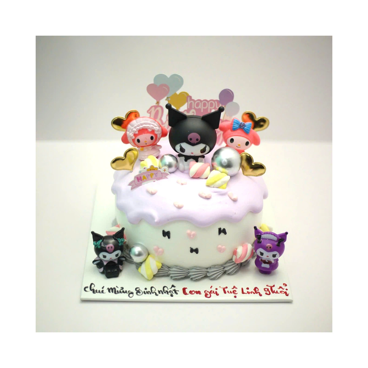 Bánh sinh nhật Kuromi và My Melody màu tím