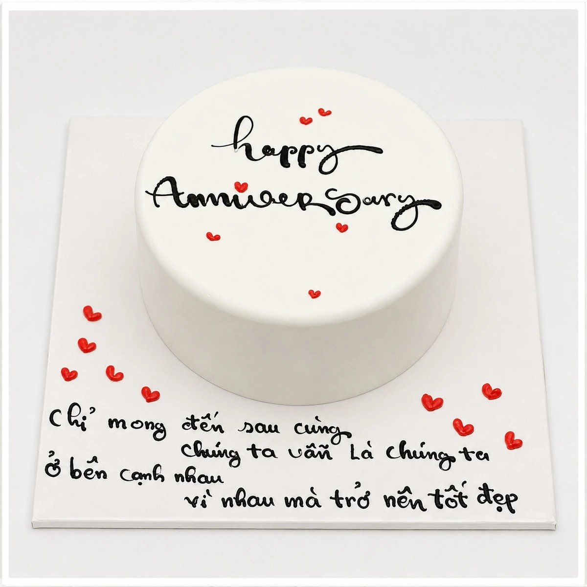 Bánh kem Happy Anniversary trắng basic tinh tế