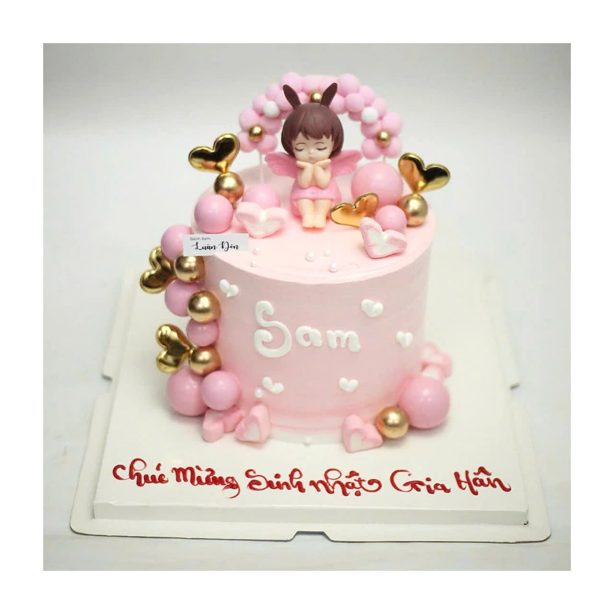 Bánh sinh nhật bé gái Sam màu hồng thiên thần