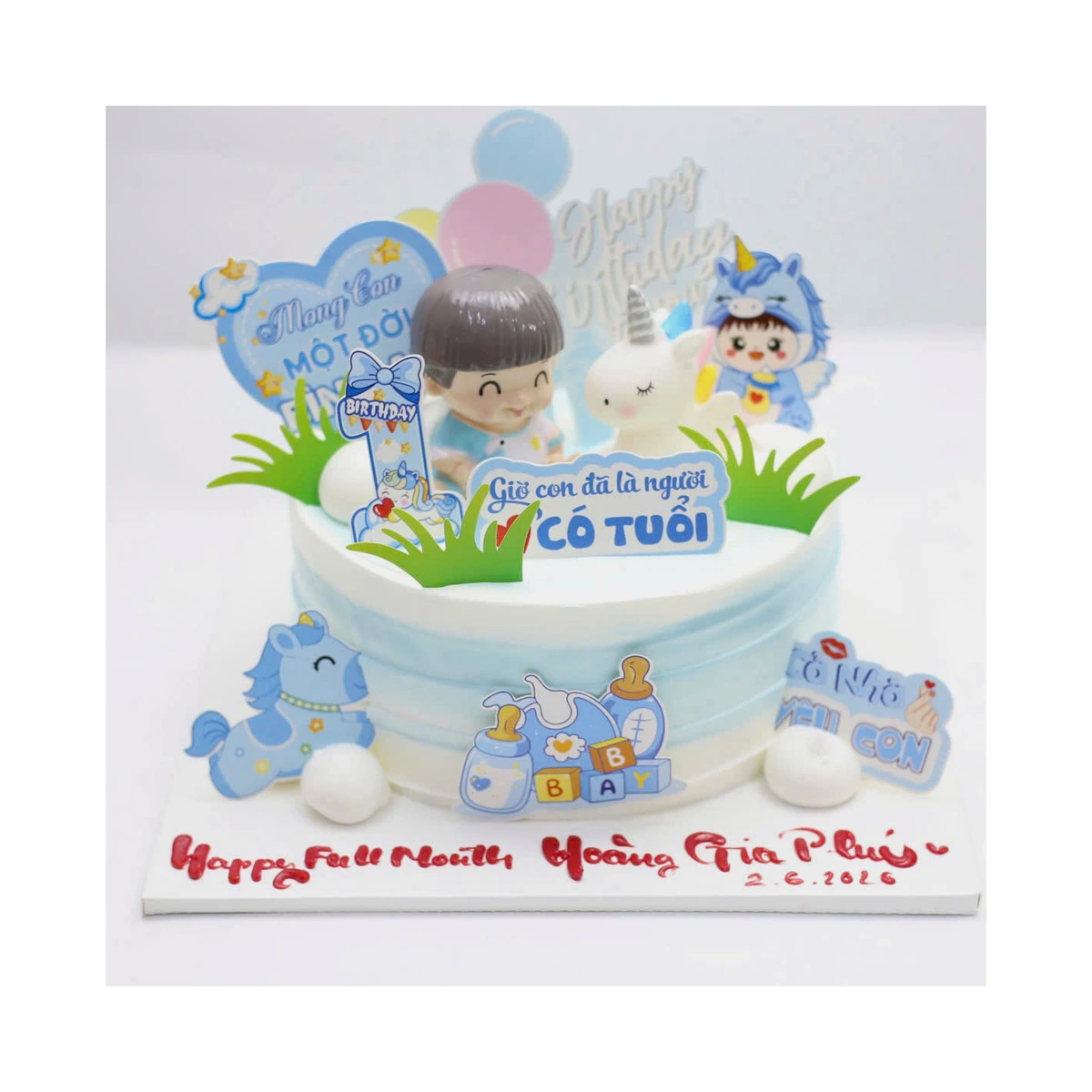 Bánh thôi nôi đầy tháng tông xanh lá cây