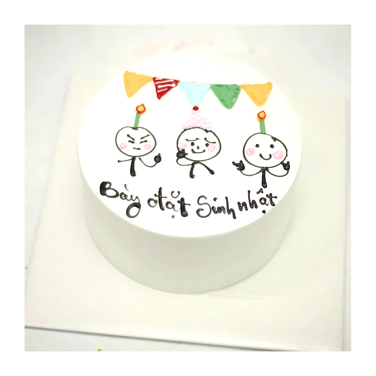 Bánh kem vẽ hình chibi phong cách tối giản