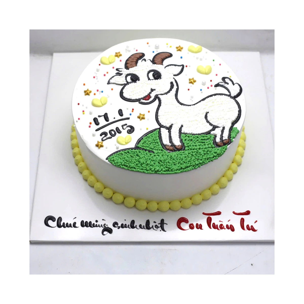 Bánh sinh nhật vẽ con dê đáng yêu