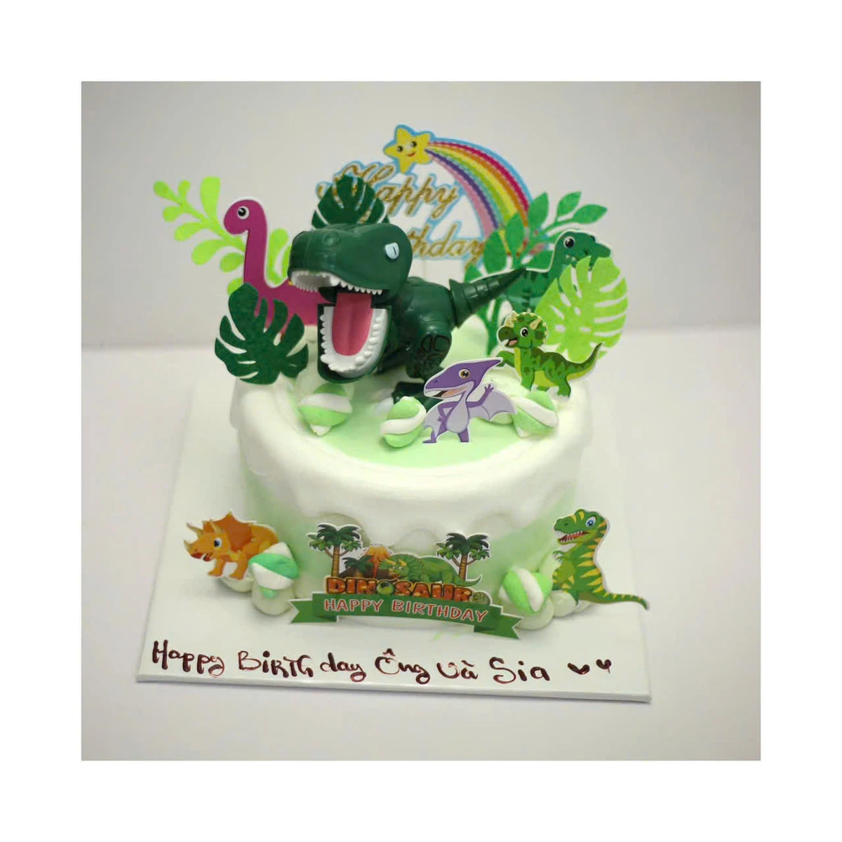 Bánh kem chủ đề Khủng Long xanh tươi mát